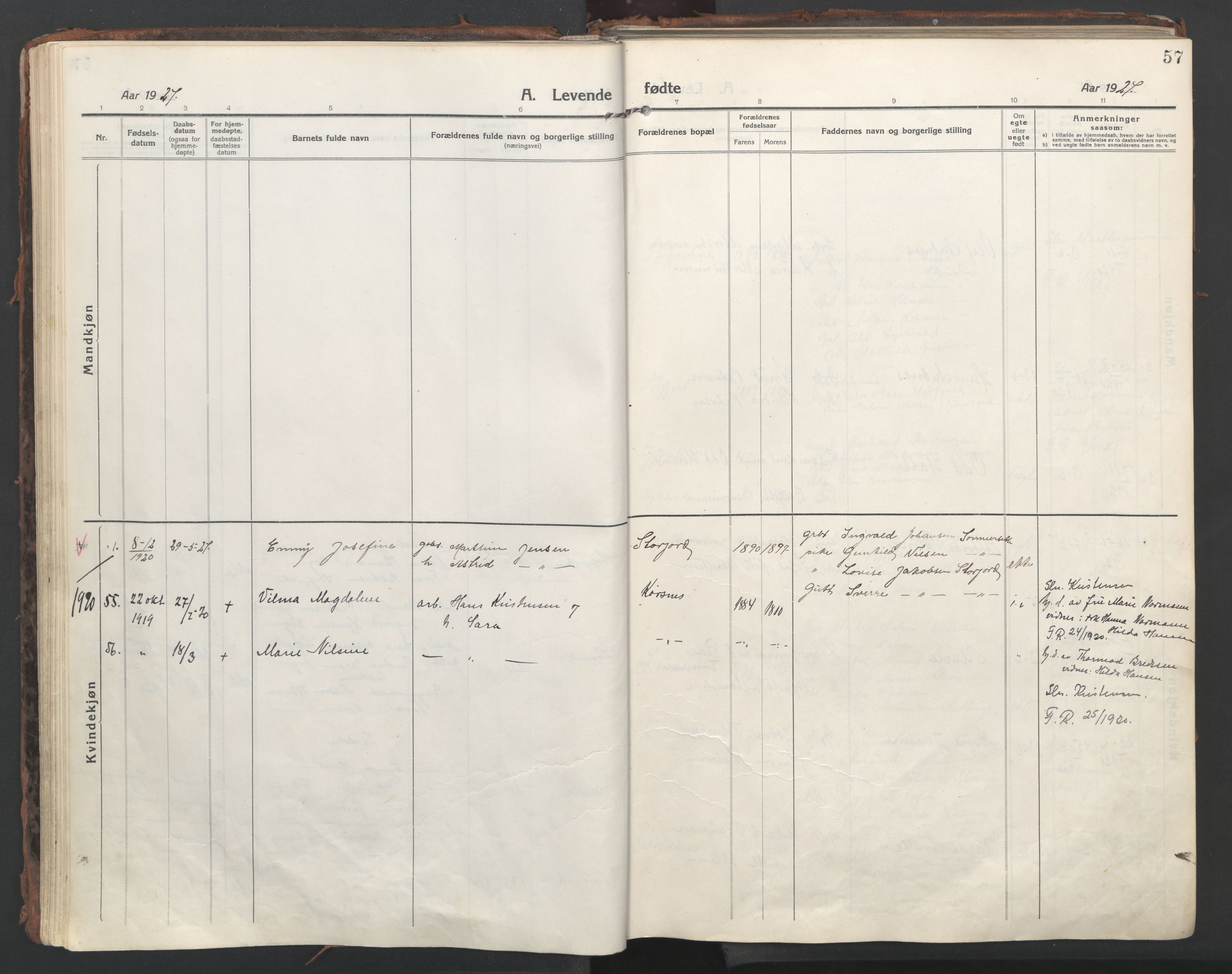 Ministerialprotokoller, klokkerbøker og fødselsregistre - Nordland, AV/SAT-A-1459/861/L0872: Parish register (official) no. 861A07, 1915-1924, p. 57