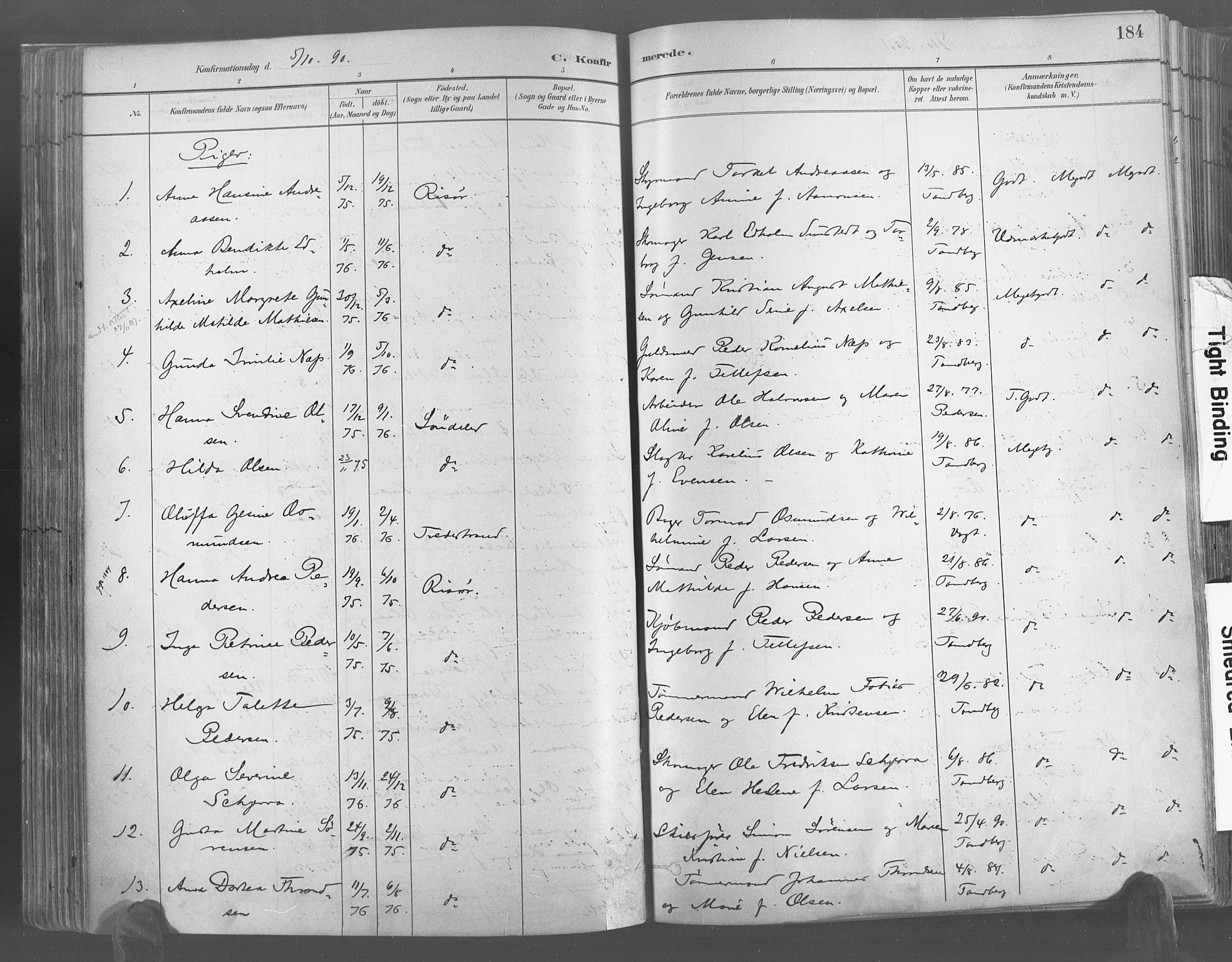 Risør sokneprestkontor, AV/SAK-1111-0035/F/Fa/L0005: Parish register (official) no. A 5, 1883-1895, p. 184