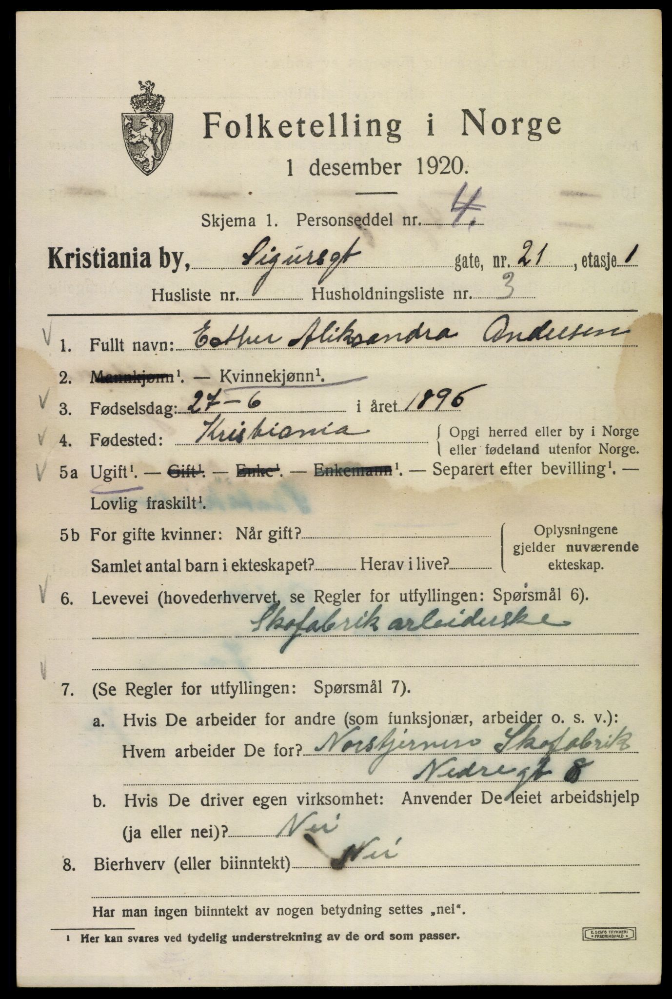 SAO, 1920 census for Kristiania, 1920, p. 511387