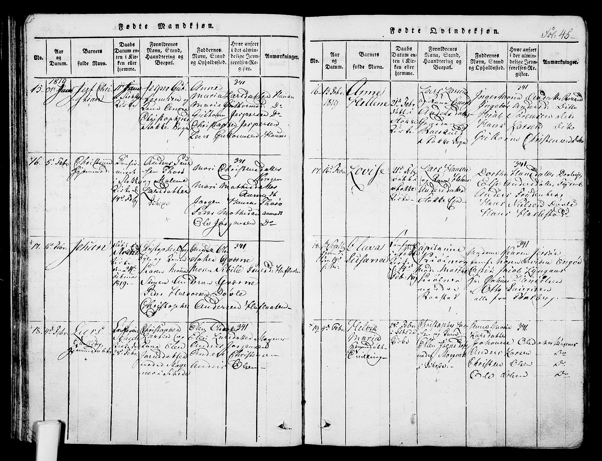 Stokke kirkebøker, AV/SAKO-A-320/F/Fa/L0005: Parish register (official) no. I 5, 1815-1826, p. 45