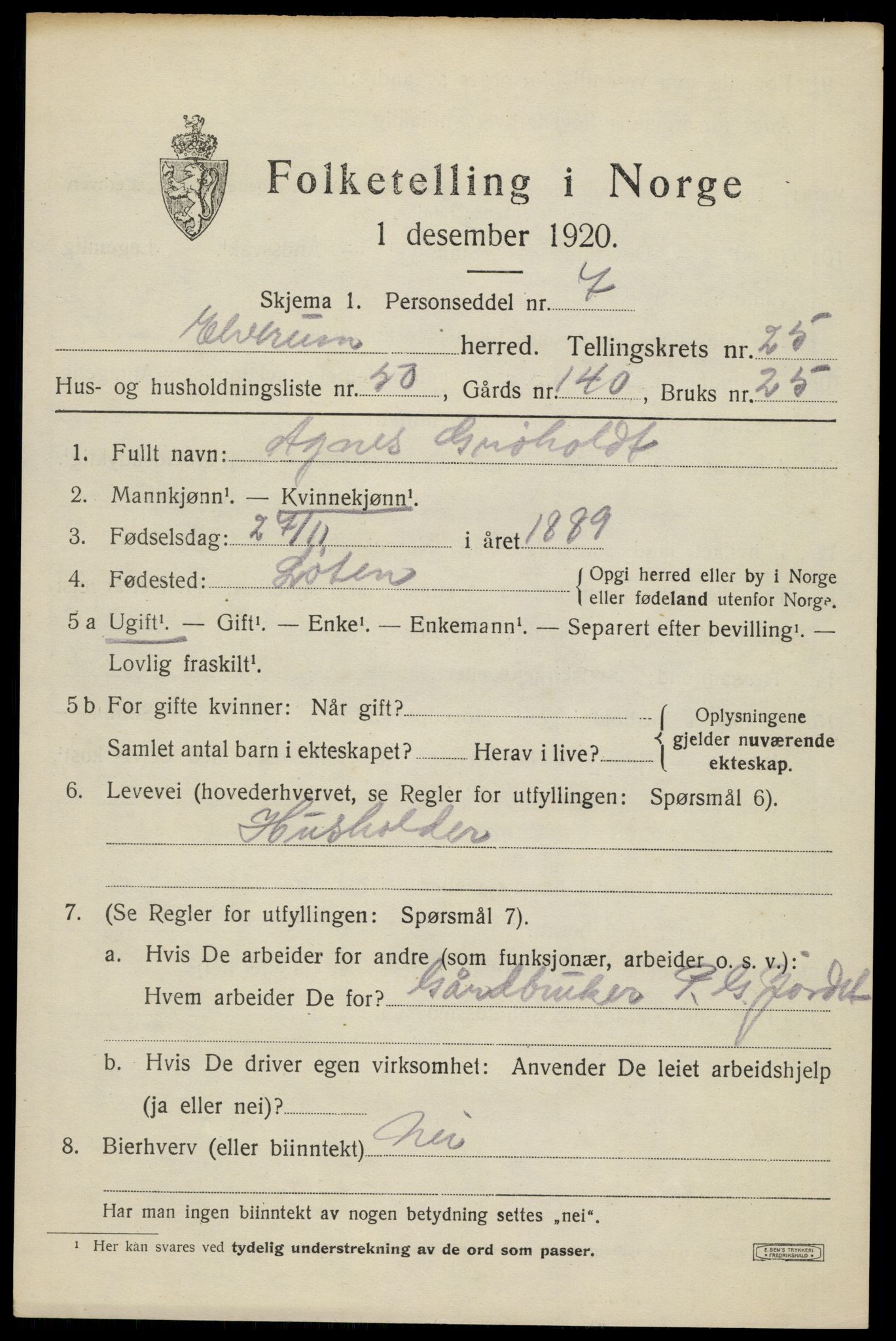 SAH, 1920 census for Elverum, 1920, p. 26834