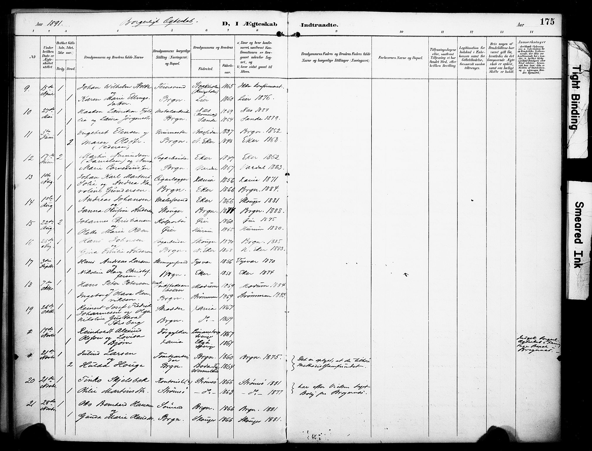 Bragernes kirkebøker, SAKO/A-6/F/Fc/L0006: Parish register (official) no. III 6, 1888-1899, p. 175