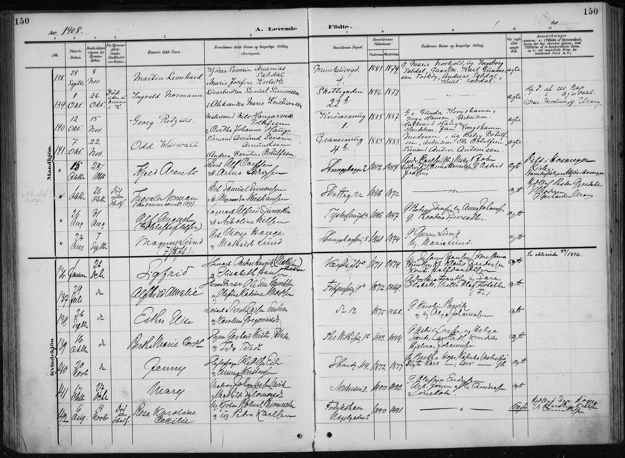 Nykirken Sokneprestembete, AV/SAB-A-77101/H/Haa/L0019: Parish register (official) no. B 7, 1904-1916, p. 150