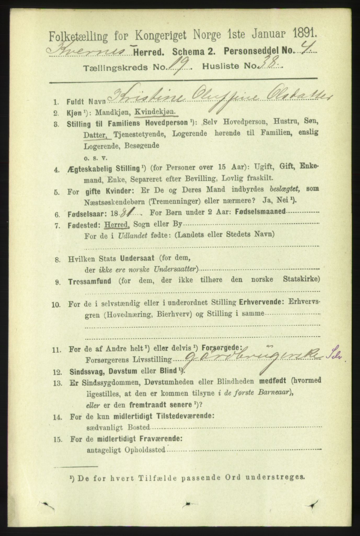 RA, 1891 census for 1553 Kvernes, 1891, p. 8709