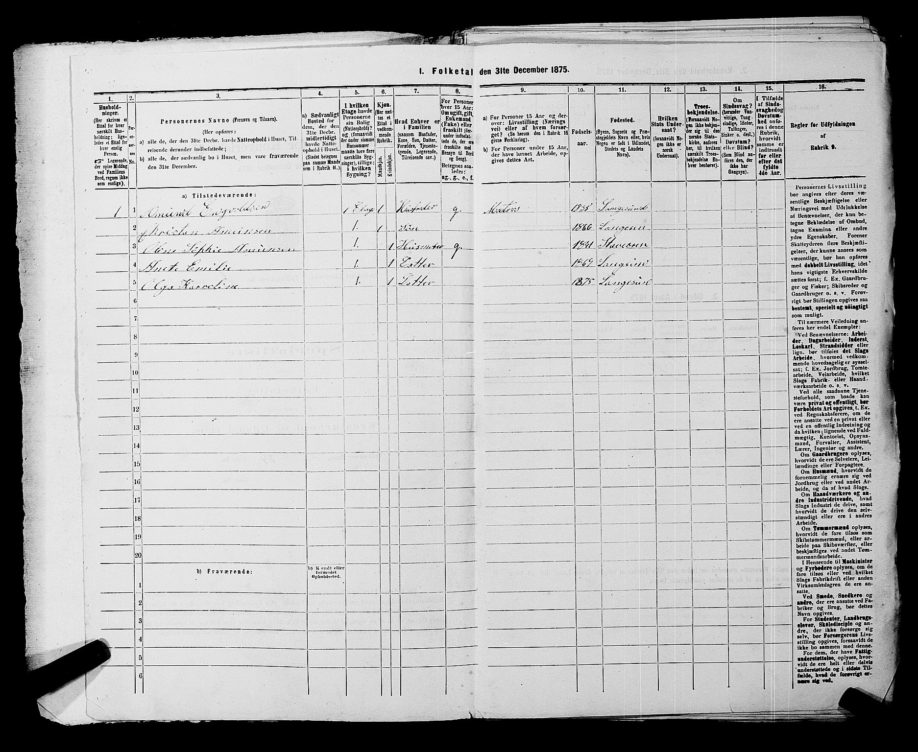 SAKO, 1875 census for 0802B Bamble/Langesund, 1875, p. 15