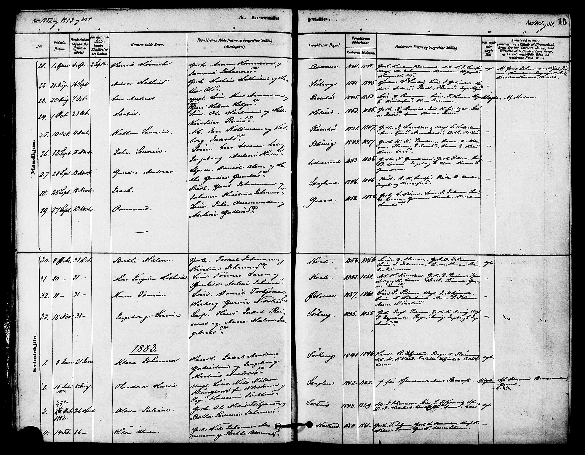 Haugesund sokneprestkontor, AV/SAST-A -101863/H/Ha/Haa/L0002: Parish register (official) no. A 2, 1878-1886, p. 15