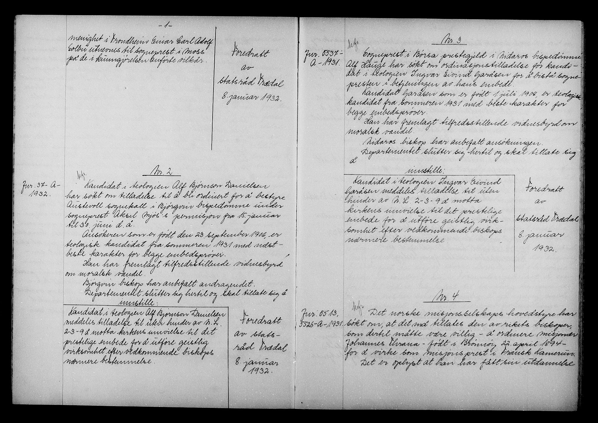 Kirke- og undervisningsdepartementet, Kontoret  for kirke og geistlighet A, AV/RA-S-1007/A/Aa/L0351: Referatprotokoll m/register. Ref.nr. 1-170, 1932