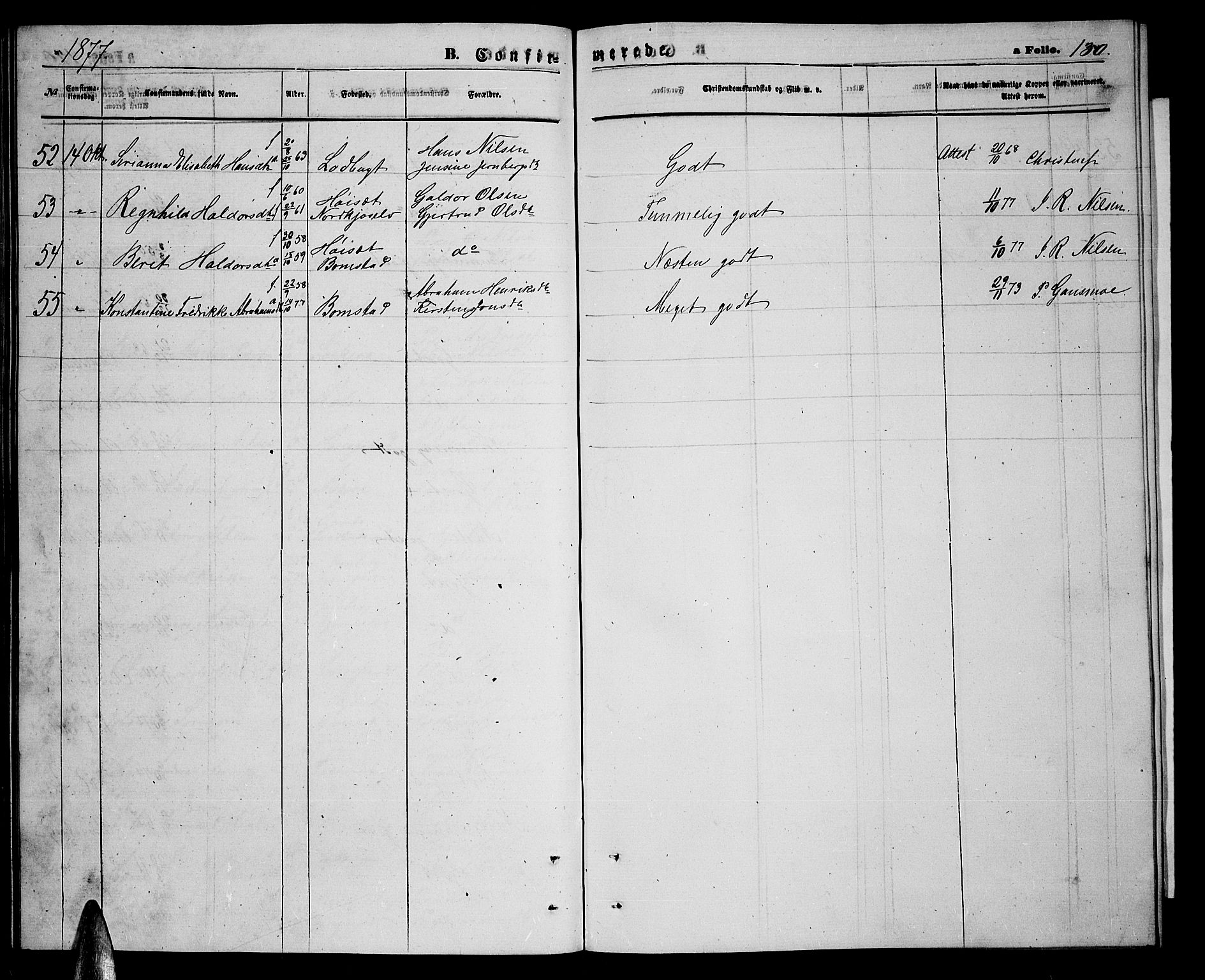 Balsfjord sokneprestembete, SATØ/S-1303/G/Ga/L0006klokker: Parish register (copy) no. 6, 1863-1878, p. 130