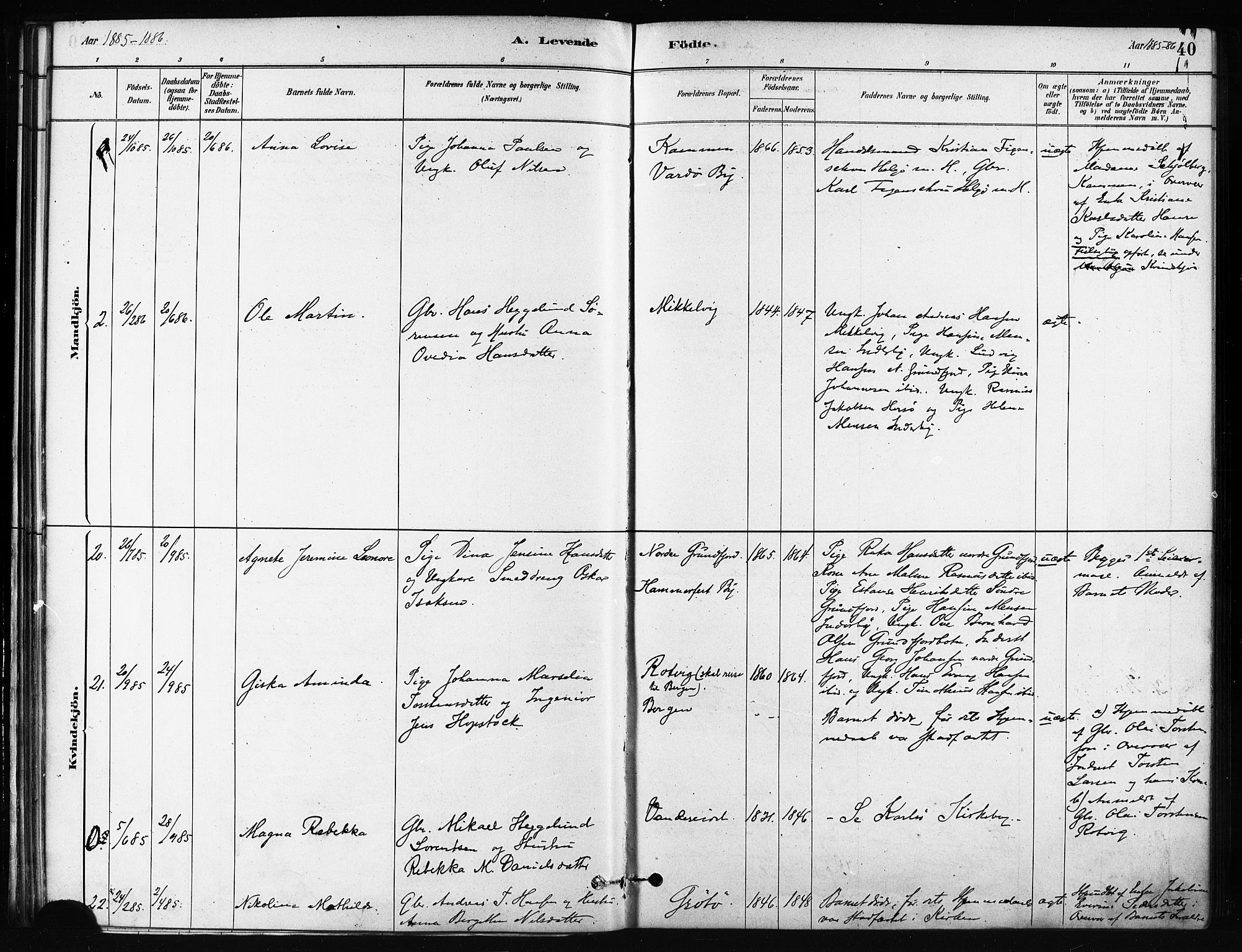 Karlsøy sokneprestembete, SATØ/S-1299/H/Ha/Haa/L0011kirke: Parish register (official) no. 11, 1879-1892, p. 40