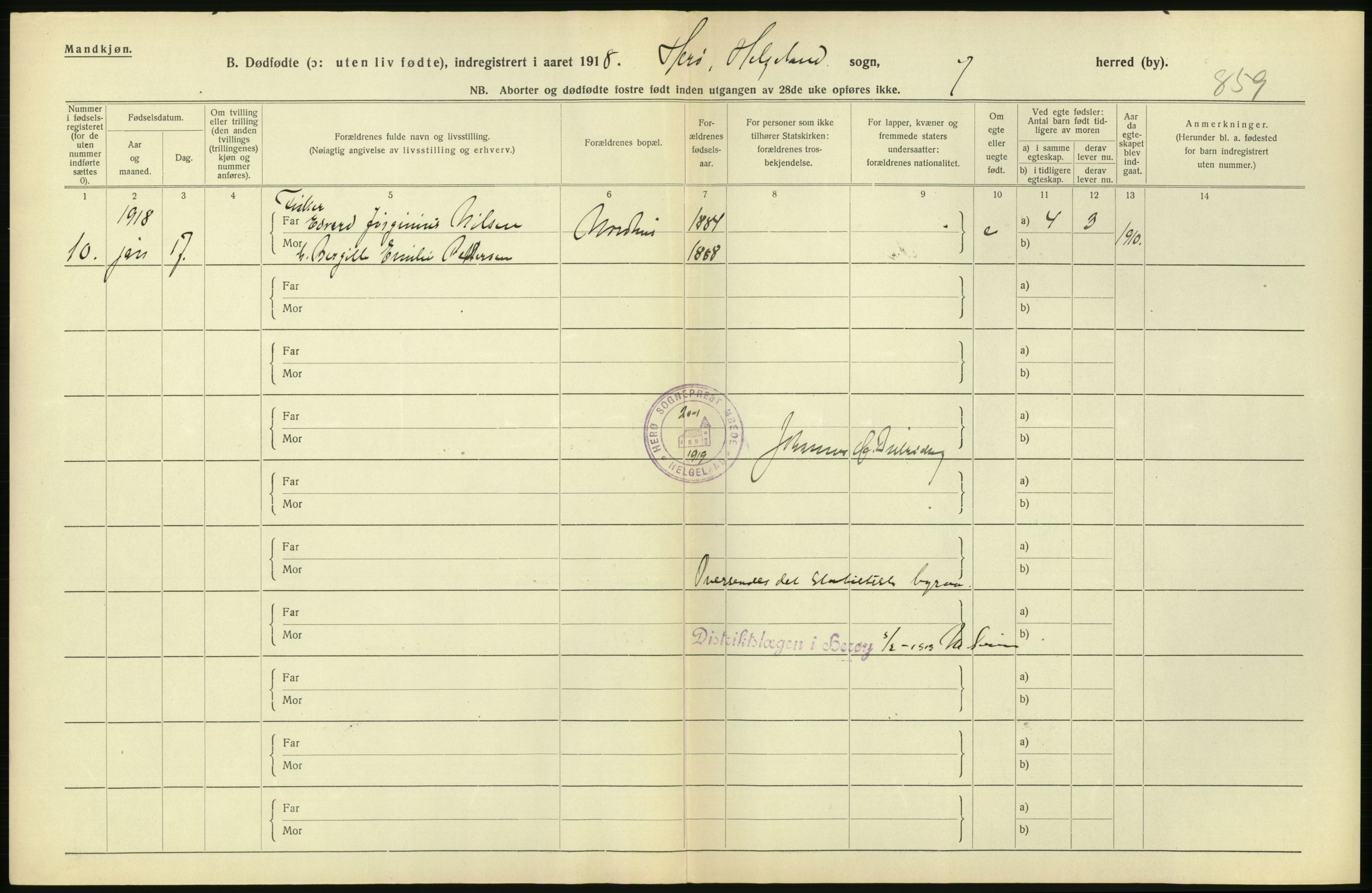 Statistisk sentralbyrå, Sosiodemografiske emner, Befolkning, AV/RA-S-2228/D/Df/Dfb/Dfbh/L0054: Nordland fylke: Gifte, dødfødte. Bygder og byer., 1918, p. 388