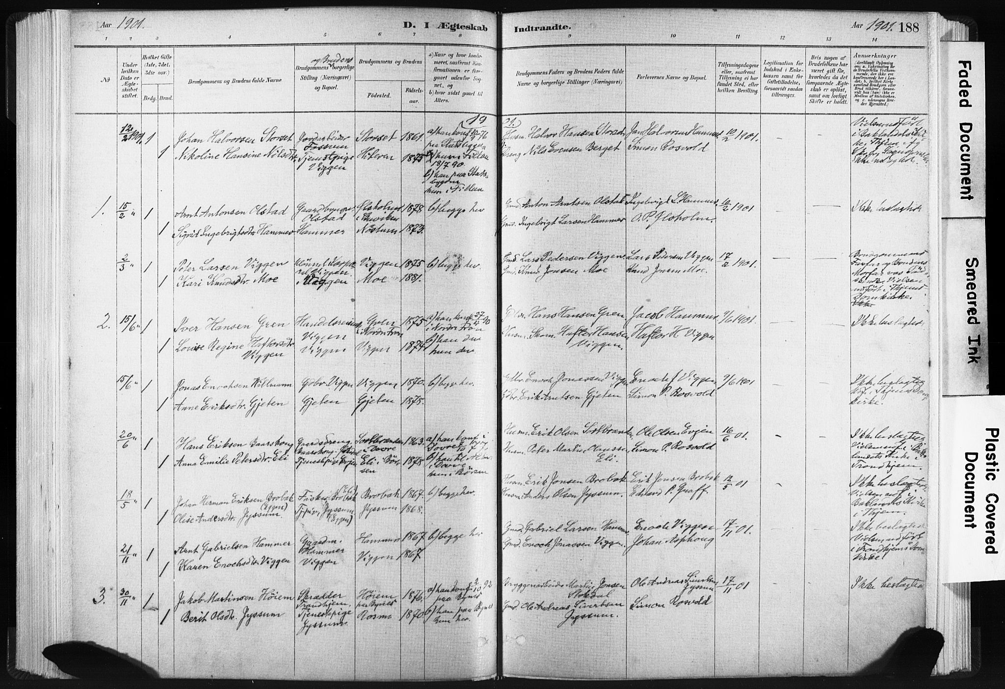 Ministerialprotokoller, klokkerbøker og fødselsregistre - Sør-Trøndelag, SAT/A-1456/665/L0773: Parish register (official) no. 665A08, 1879-1905, p. 188