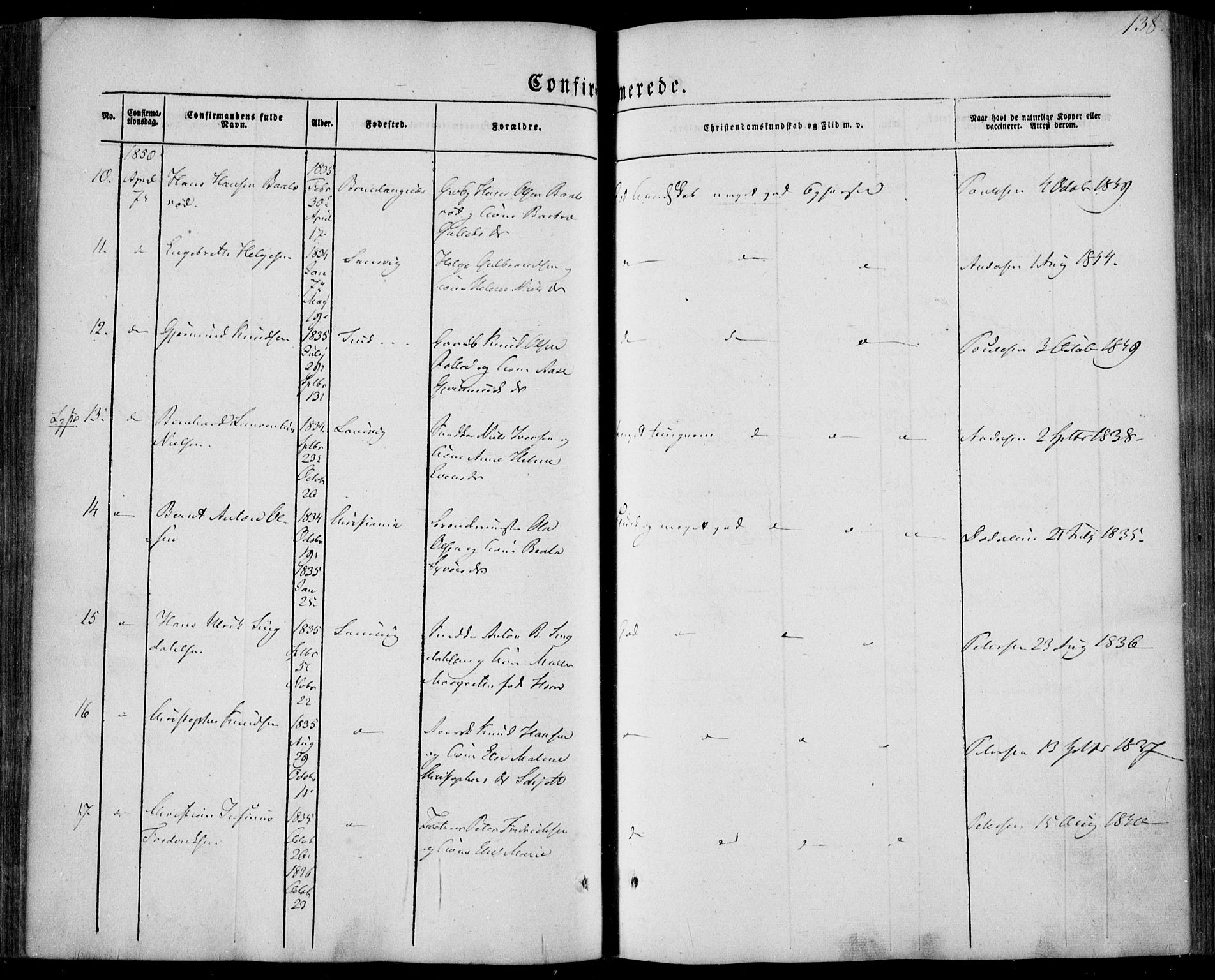 Larvik kirkebøker, AV/SAKO-A-352/F/Fa/L0003: Parish register (official) no. I 3, 1848-1856, p. 138