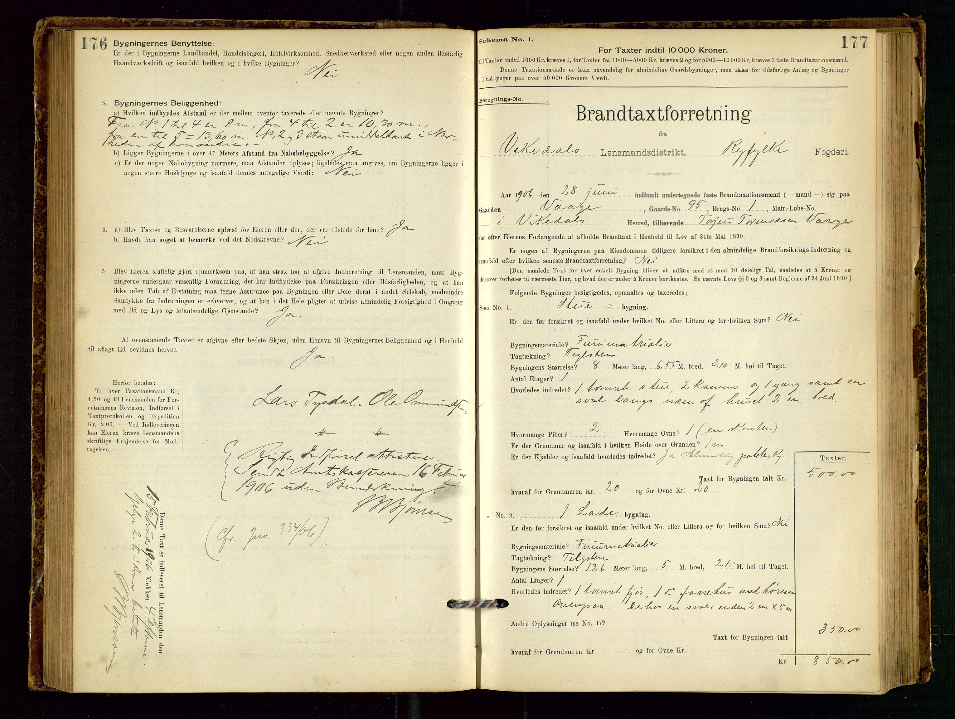 Vikedal lensmannskontor, SAST/A-100179/Gob/L0004: Branntakstprotokoll, 1894-1952, p. 176-177