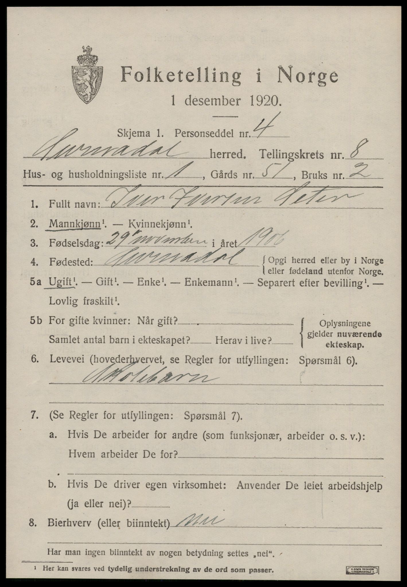 SAT, 1920 census for Surnadal, 1920, p. 5525