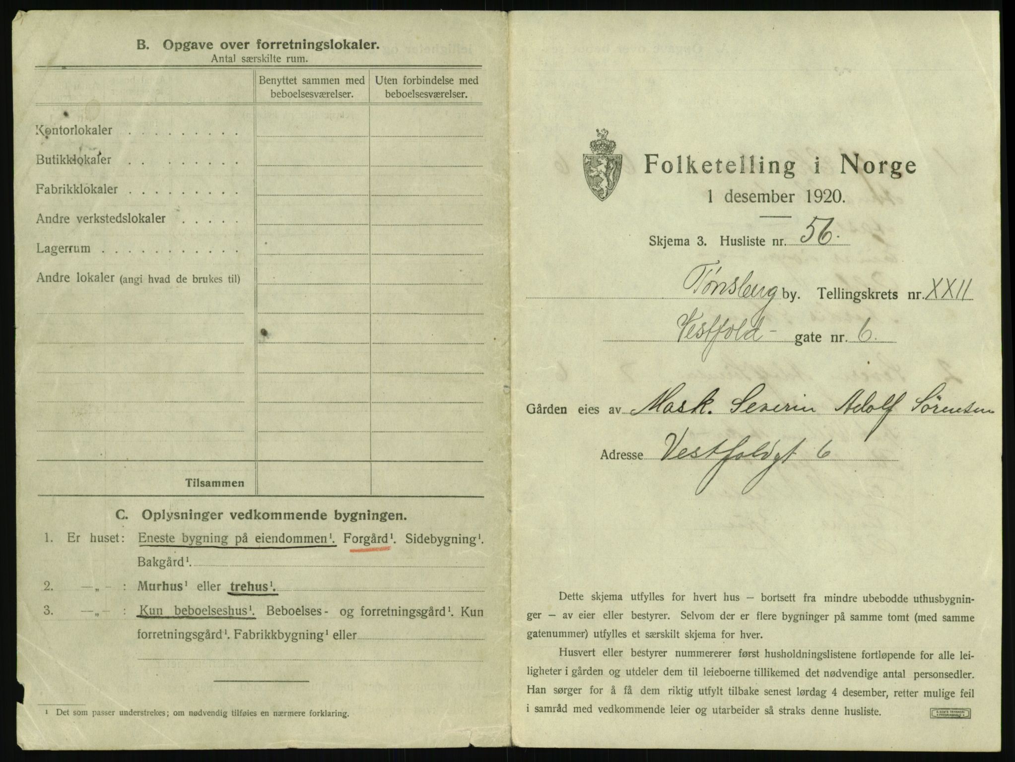 SAKO, 1920 census for Tønsberg, 1920, p. 2283