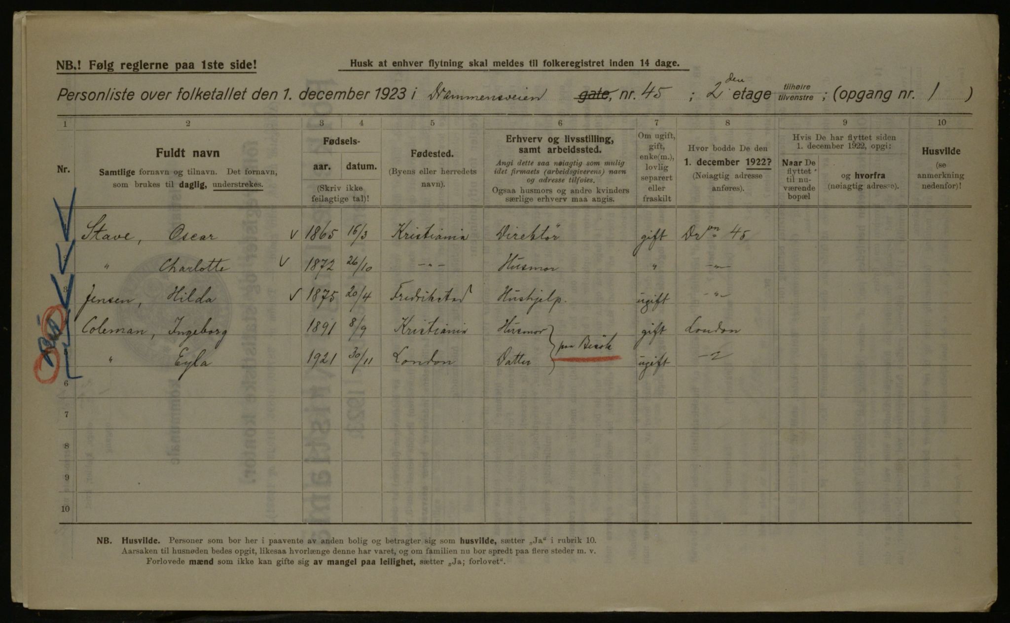 OBA, Municipal Census 1923 for Kristiania, 1923, p. 18556