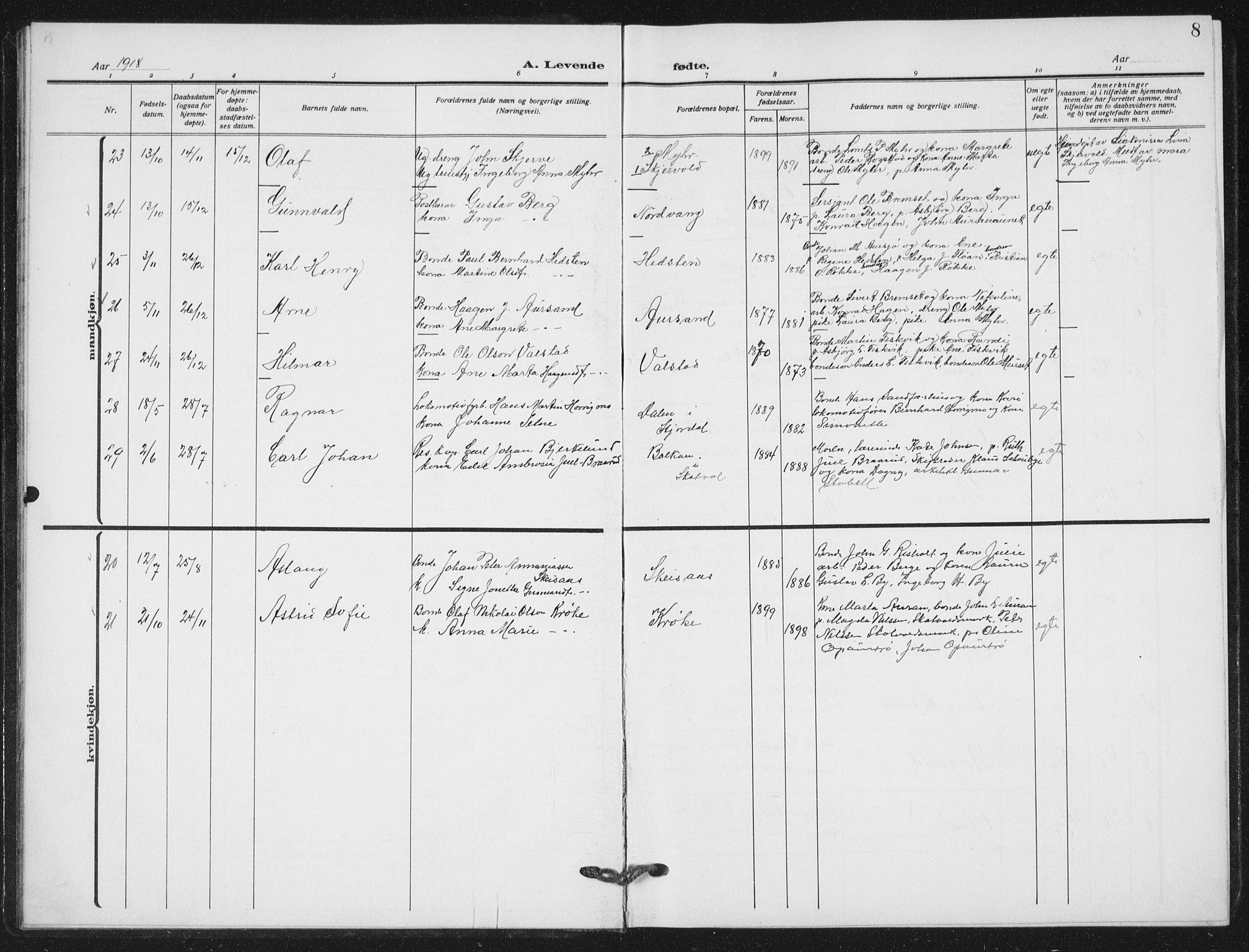 Ministerialprotokoller, klokkerbøker og fødselsregistre - Nord-Trøndelag, AV/SAT-A-1458/712/L0104: Parish register (copy) no. 712C02, 1917-1939, p. 8