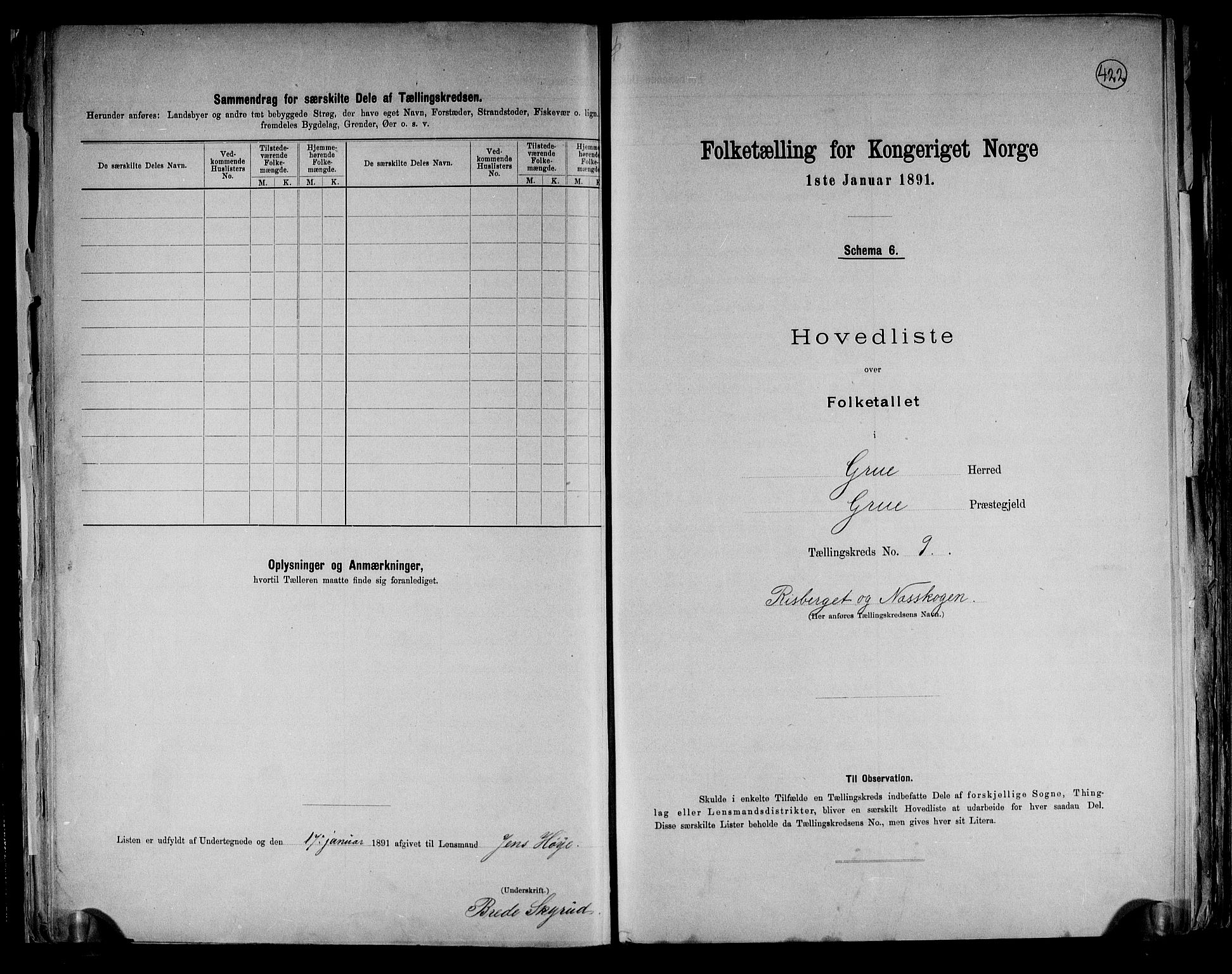 RA, 1891 census for 0423 Grue, 1891, p. 26