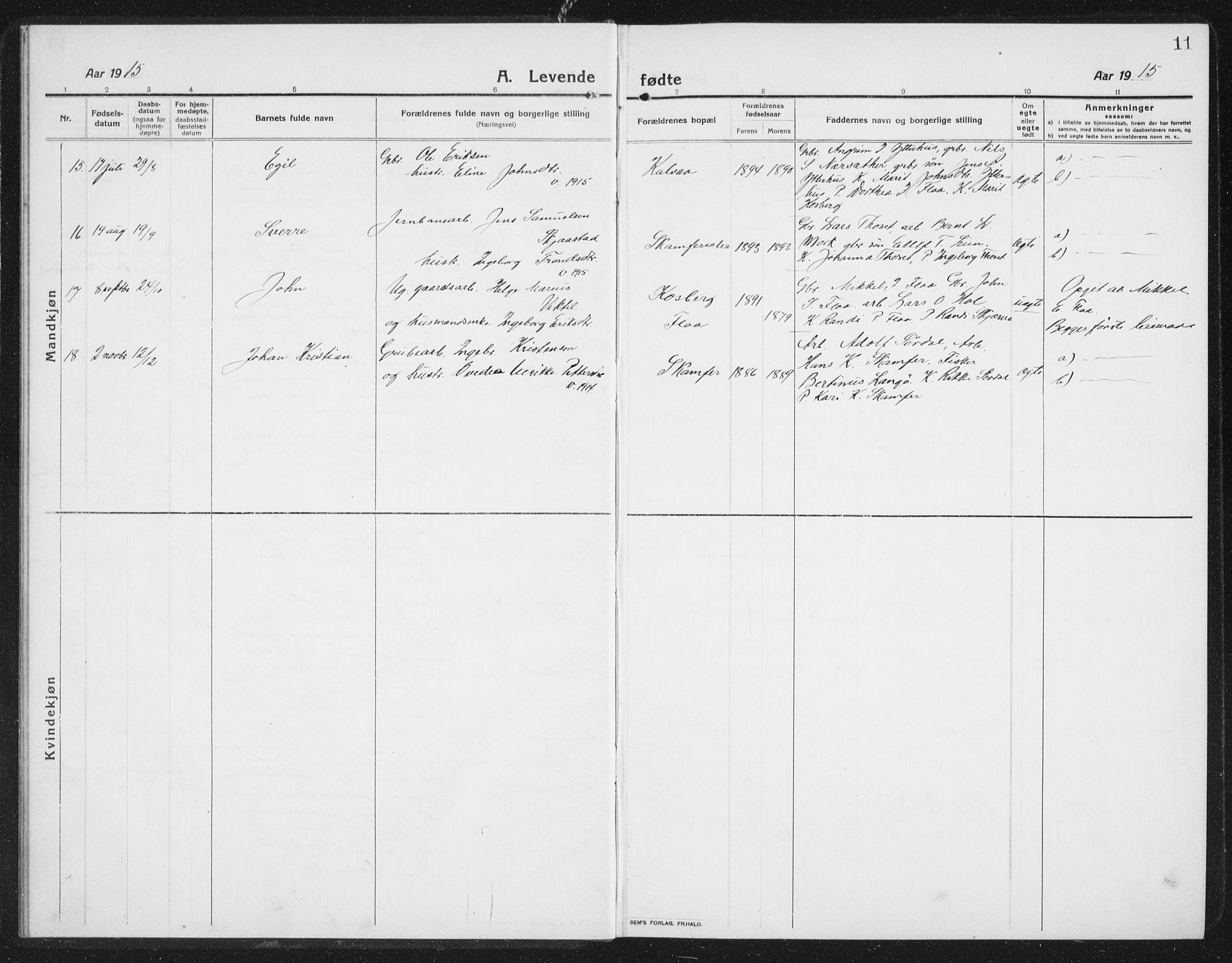 Ministerialprotokoller, klokkerbøker og fødselsregistre - Sør-Trøndelag, SAT/A-1456/675/L0888: Parish register (copy) no. 675C01, 1913-1935, p. 11