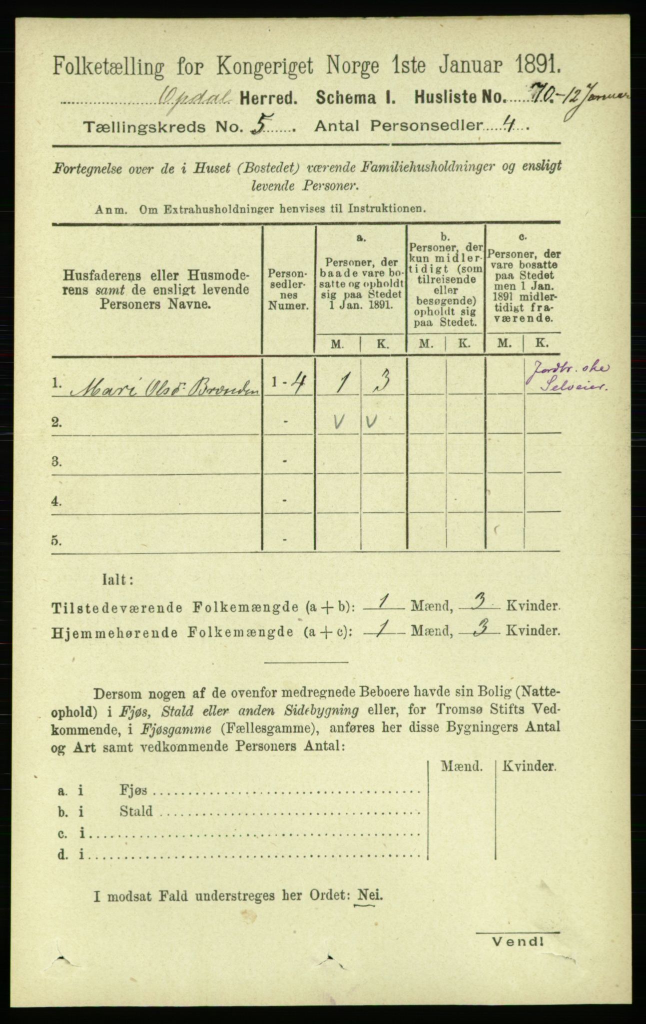 RA, 1891 census for 1634 Oppdal, 1891, p. 2218