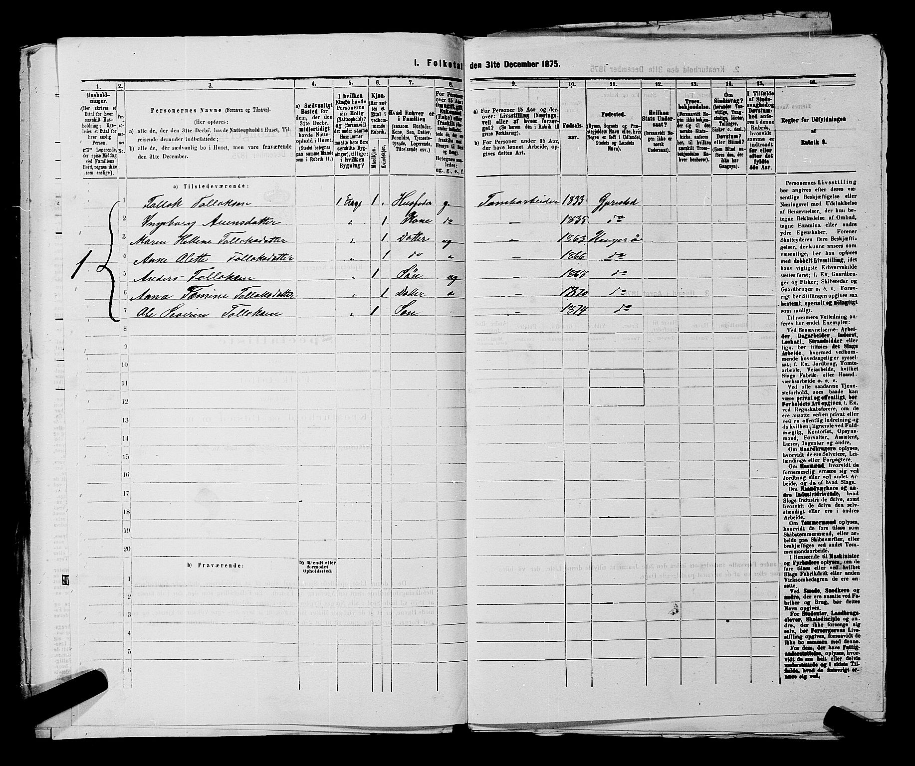 SAKO, 1875 census for 0801P Kragerø, 1875, p. 1190