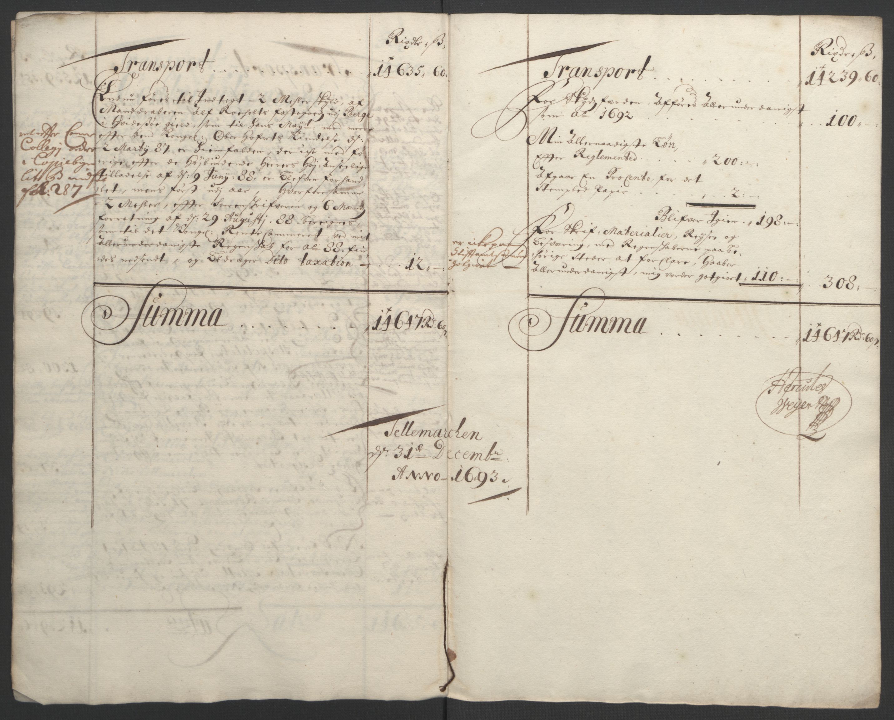 Rentekammeret inntil 1814, Reviderte regnskaper, Fogderegnskap, RA/EA-4092/R35/L2091: Fogderegnskap Øvre og Nedre Telemark, 1690-1693, p. 250