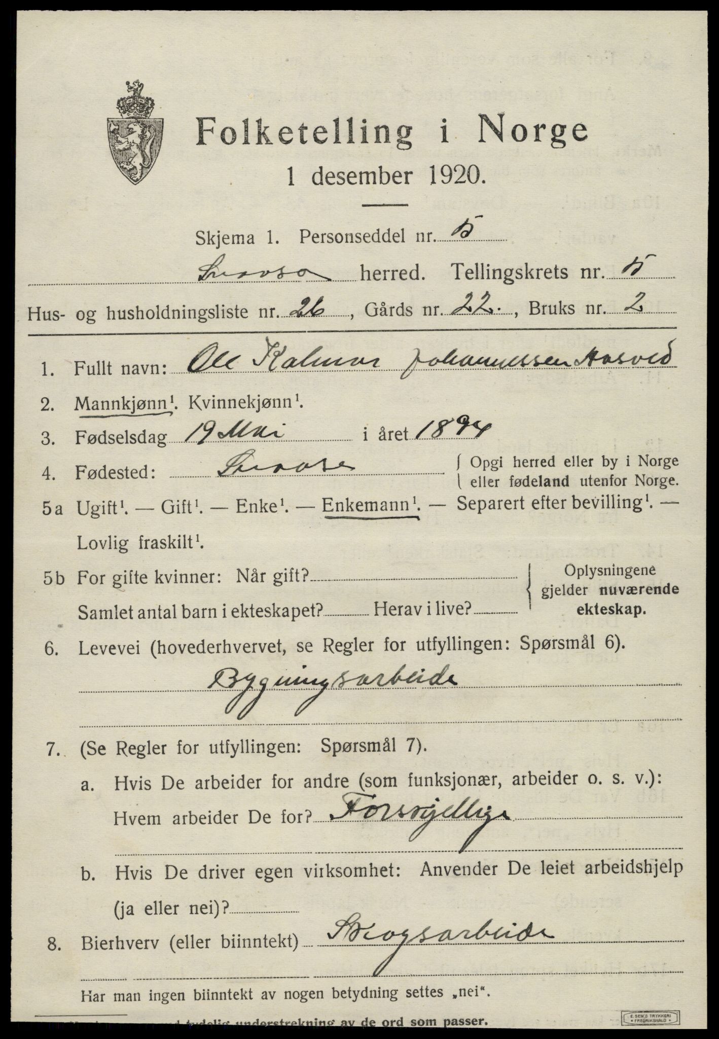 SAT, 1920 census for Snåsa, 1920, p. 2570