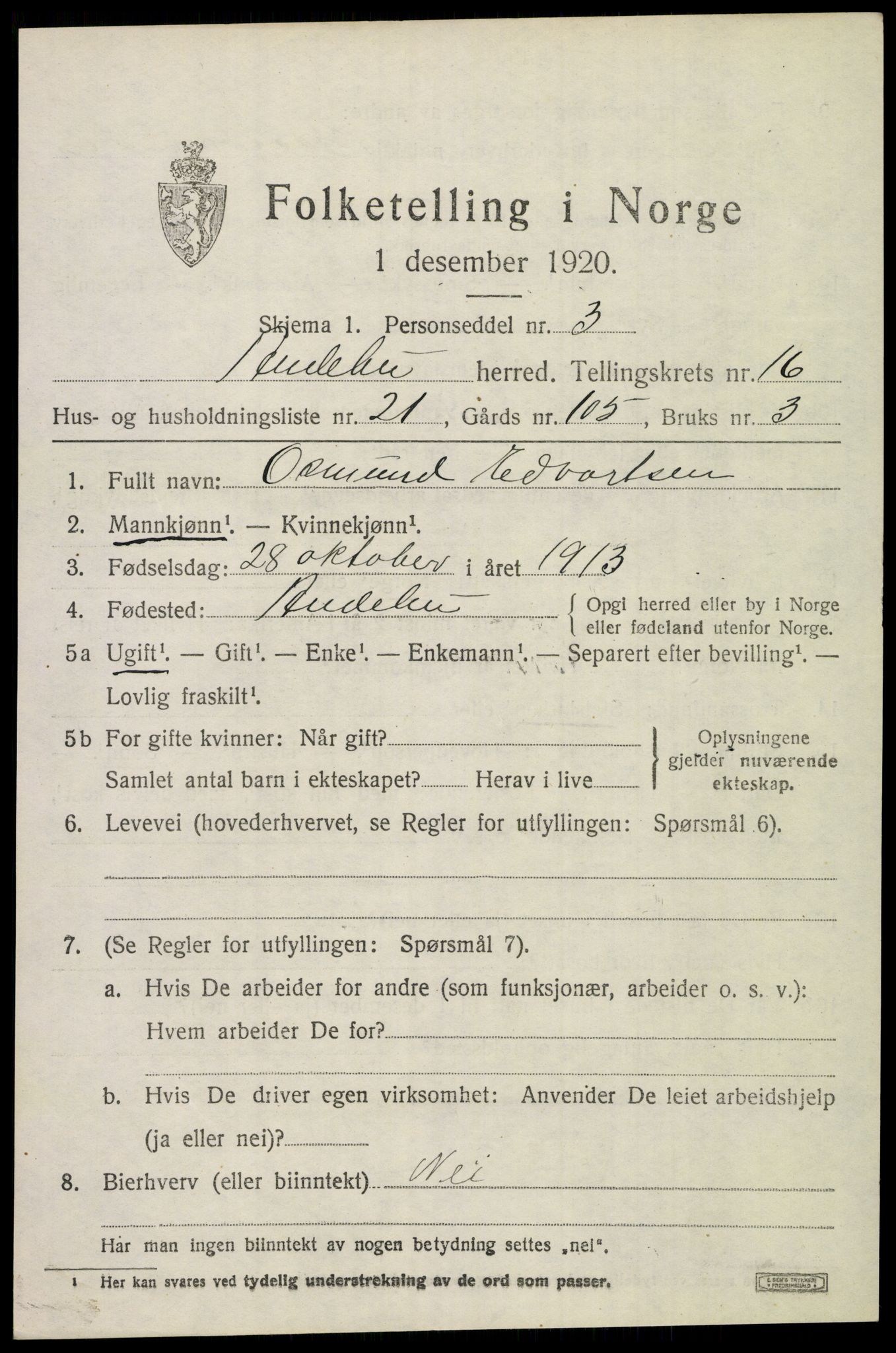 SAKO, 1920 census for Andebu, 1920, p. 5696