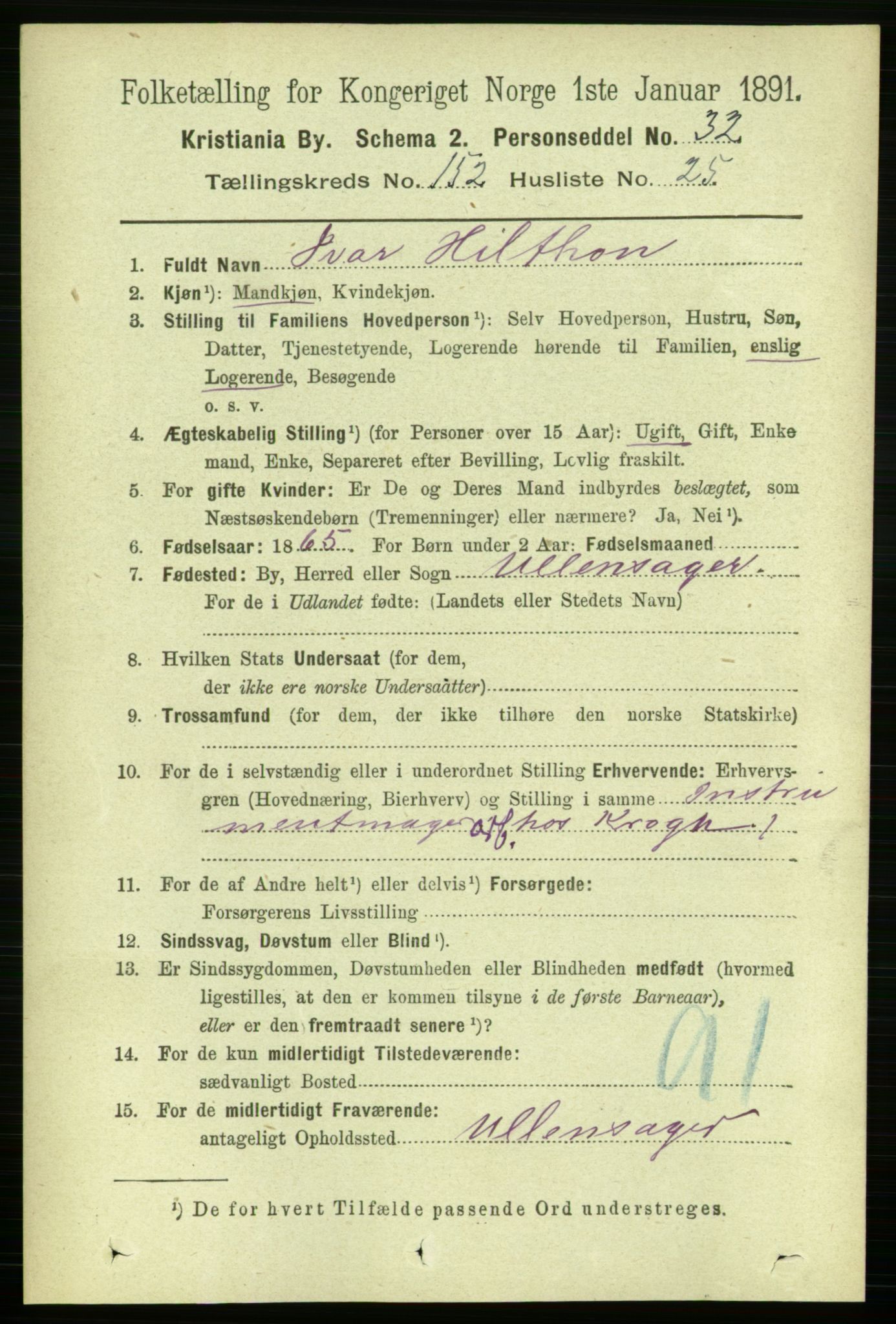 RA, 1891 census for 0301 Kristiania, 1891, p. 86004