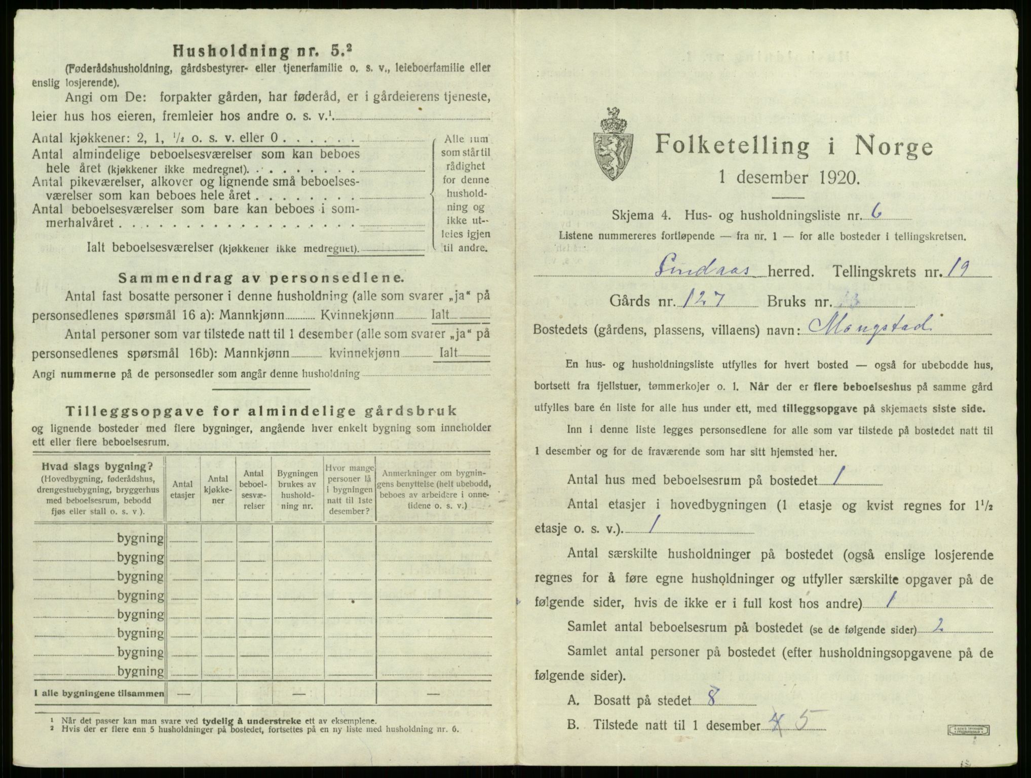 SAB, 1920 census for Lindås, 1920, p. 1355