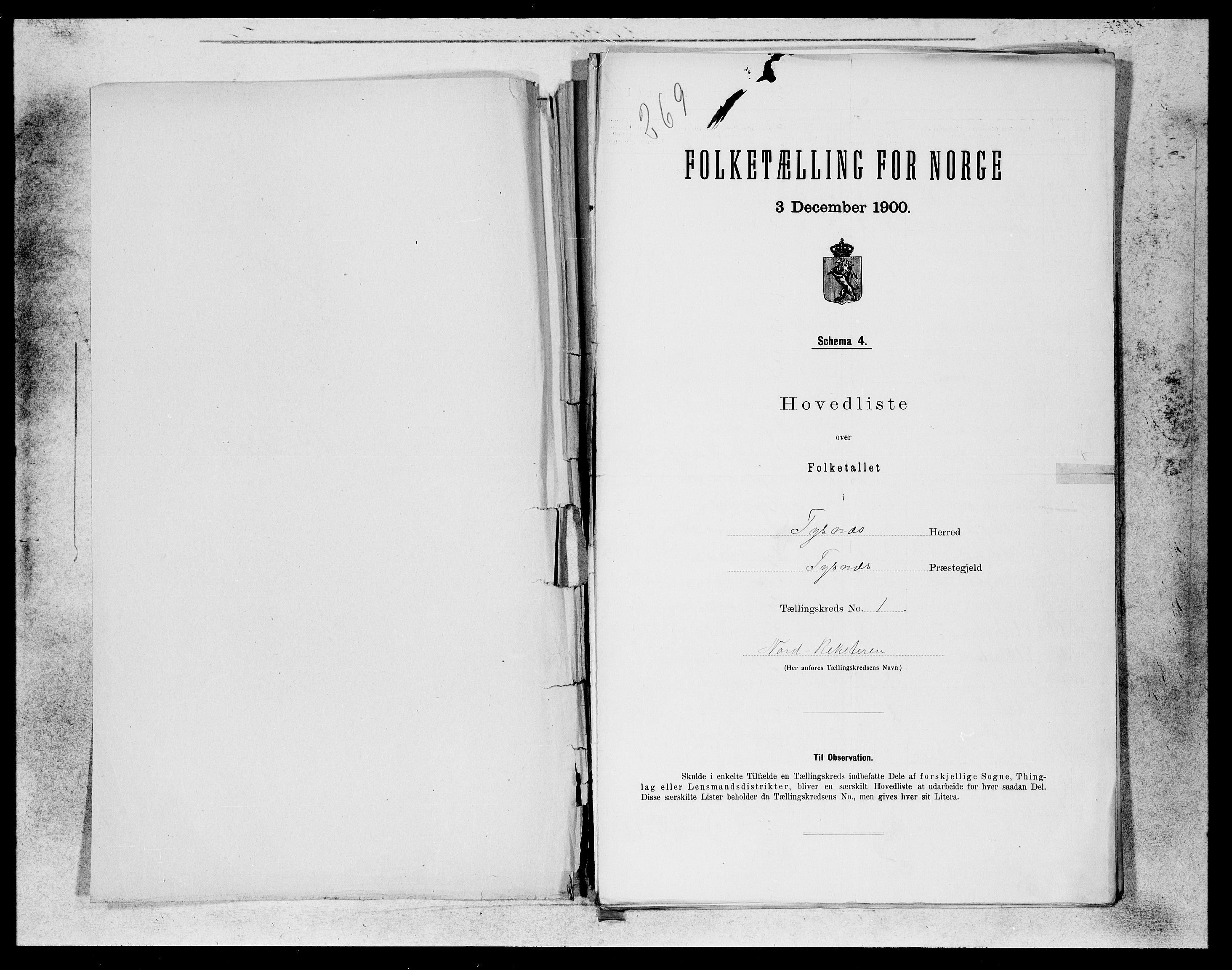 SAB, 1900 census for Tysnes, 1900, p. 1