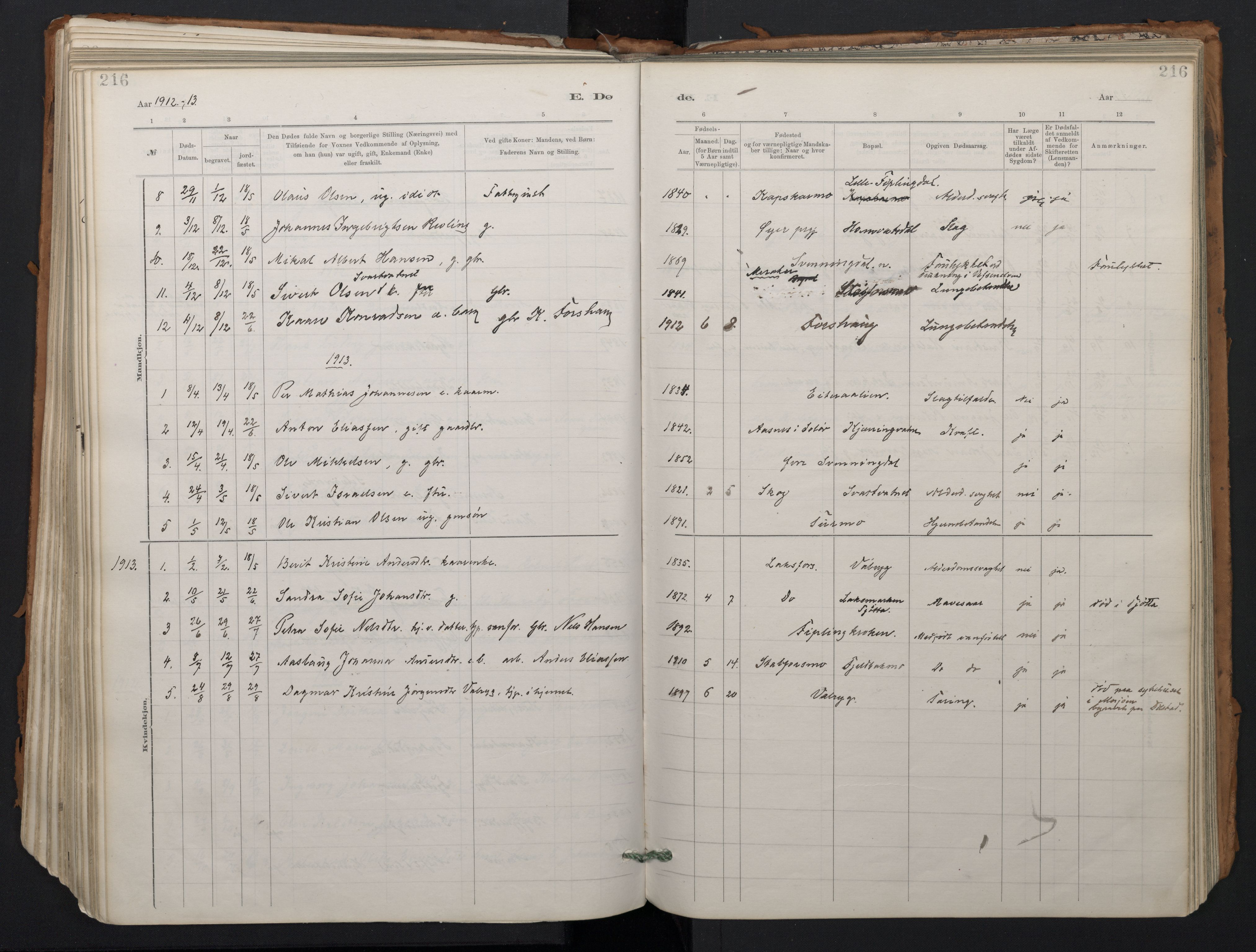 Ministerialprotokoller, klokkerbøker og fødselsregistre - Nordland, SAT/A-1459/824/L0338: Parish register (official) no. 824A01, 1880-1915, p. 216