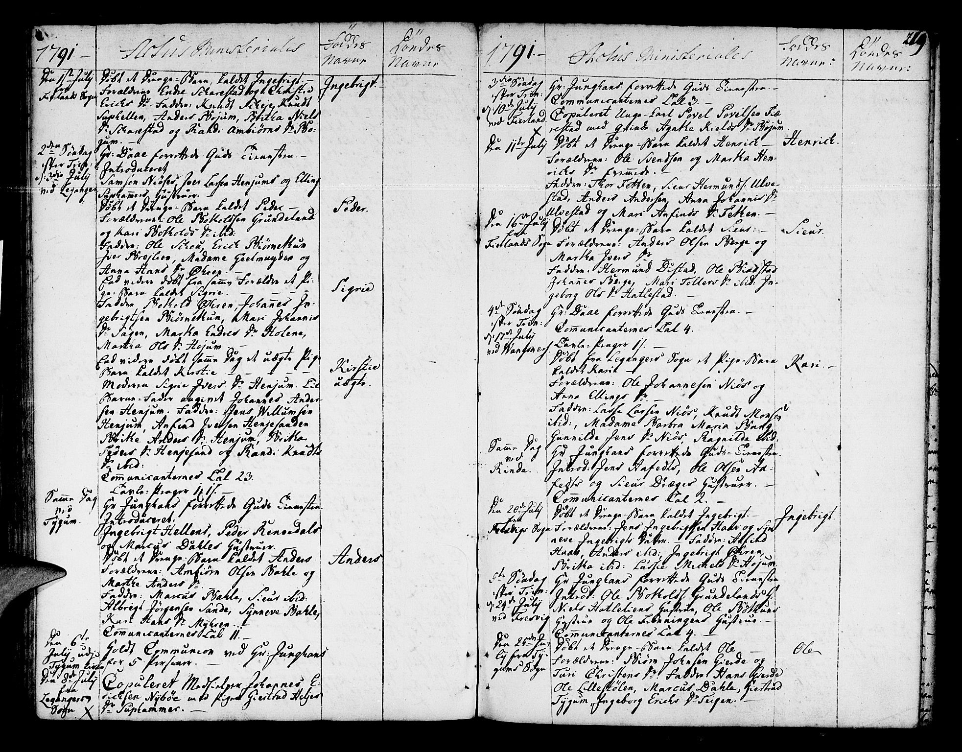 Leikanger sokneprestembete, SAB/A-81001: Parish register (official) no. A 4, 1770-1791, p. 219