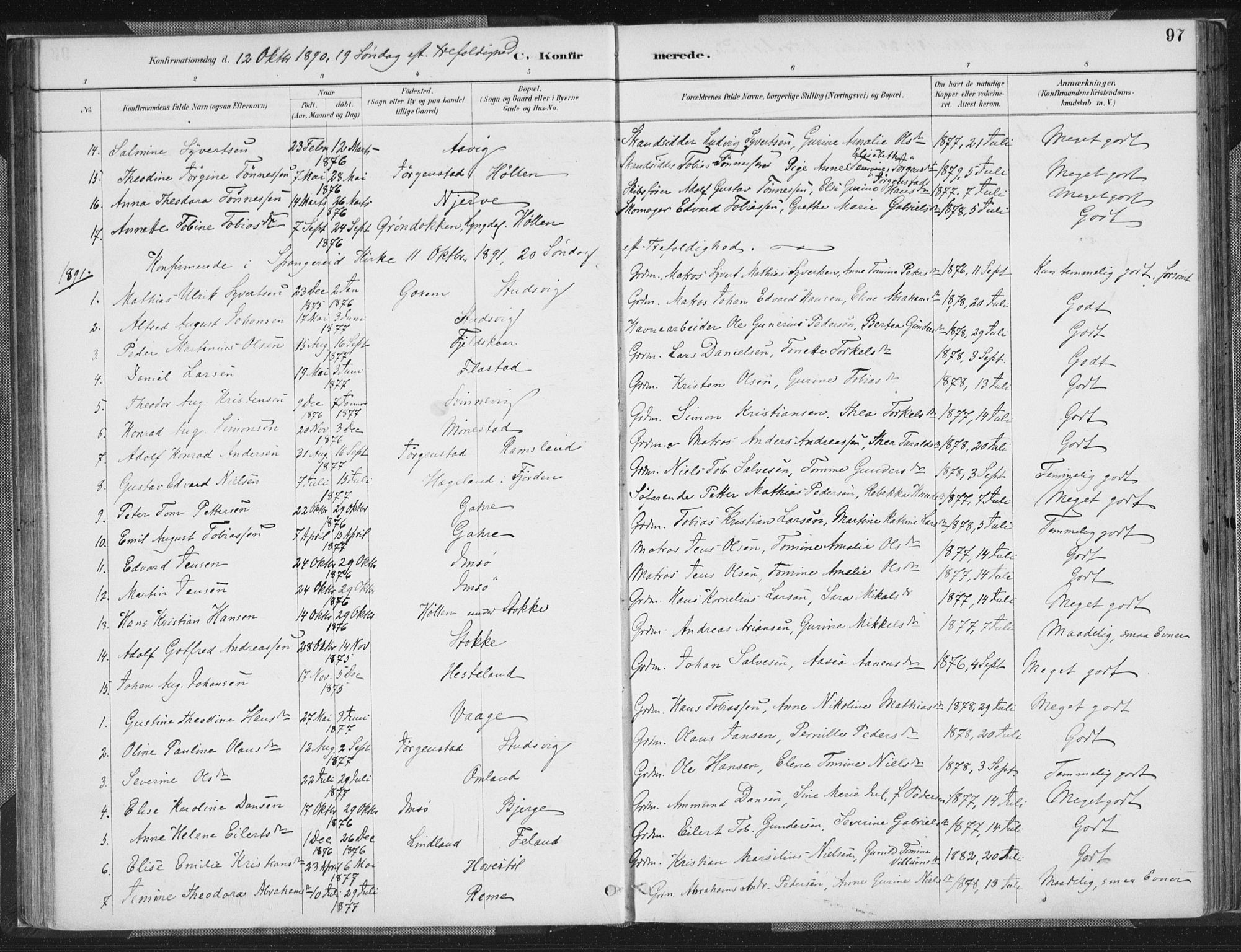 Sør-Audnedal sokneprestkontor, SAK/1111-0039/F/Fa/Faa/L0004: Parish register (official) no. A 4, 1884-1909, p. 97