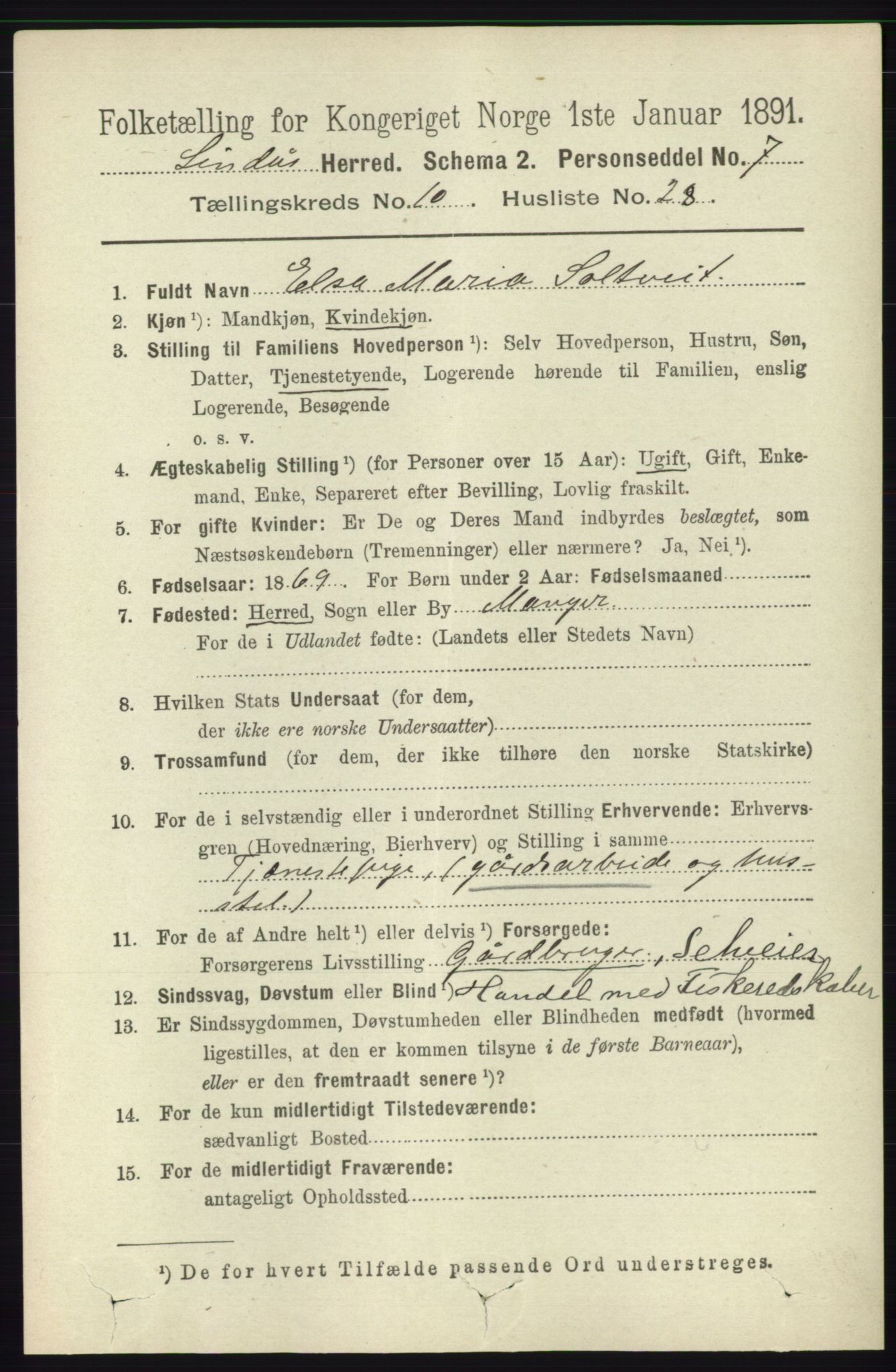 RA, 1891 census for 1263 Lindås, 1891, p. 3608