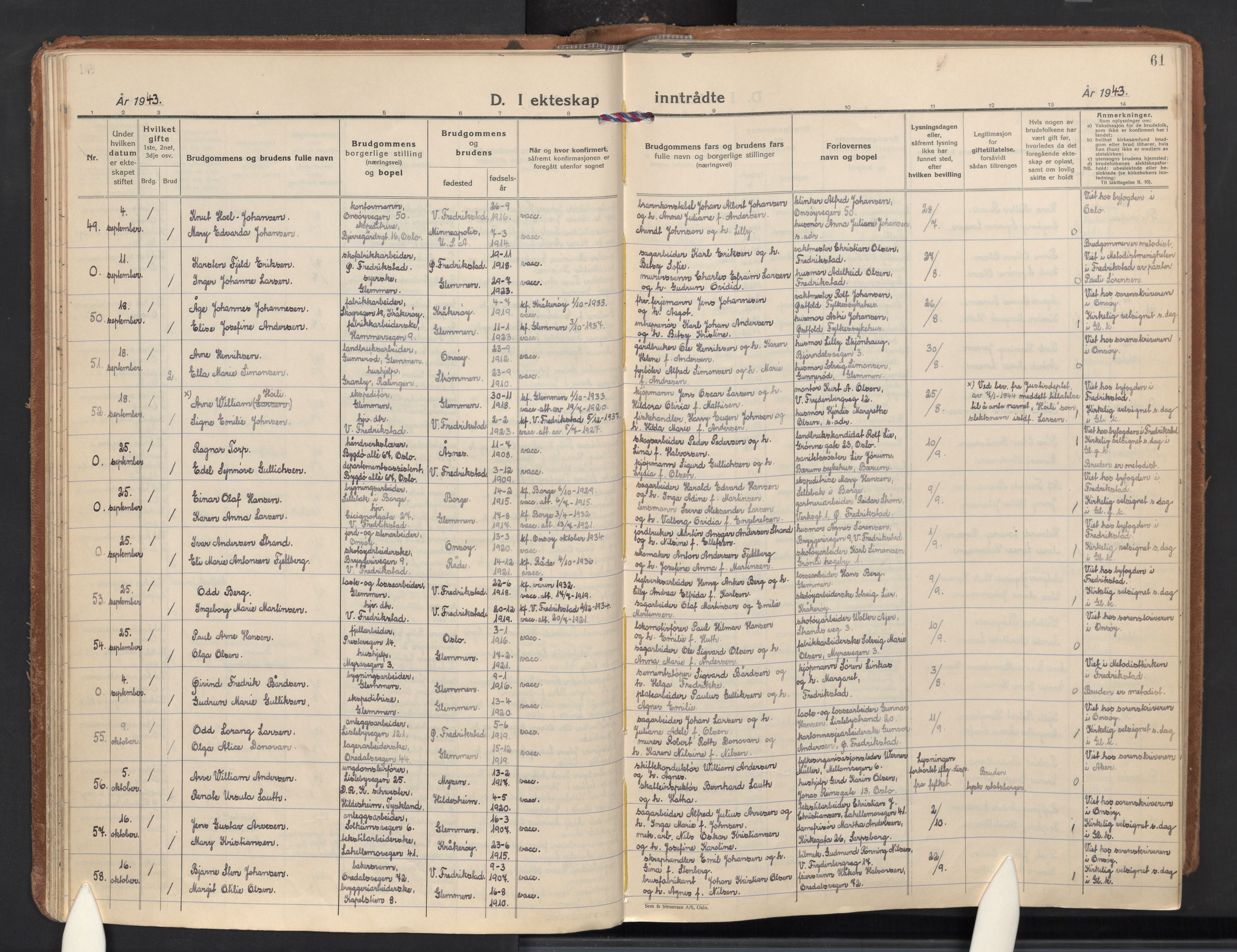 Glemmen prestekontor Kirkebøker, AV/SAO-A-10908/F/Fa/L0020: Parish register (official) no. 20, 1938-1968, p. 61