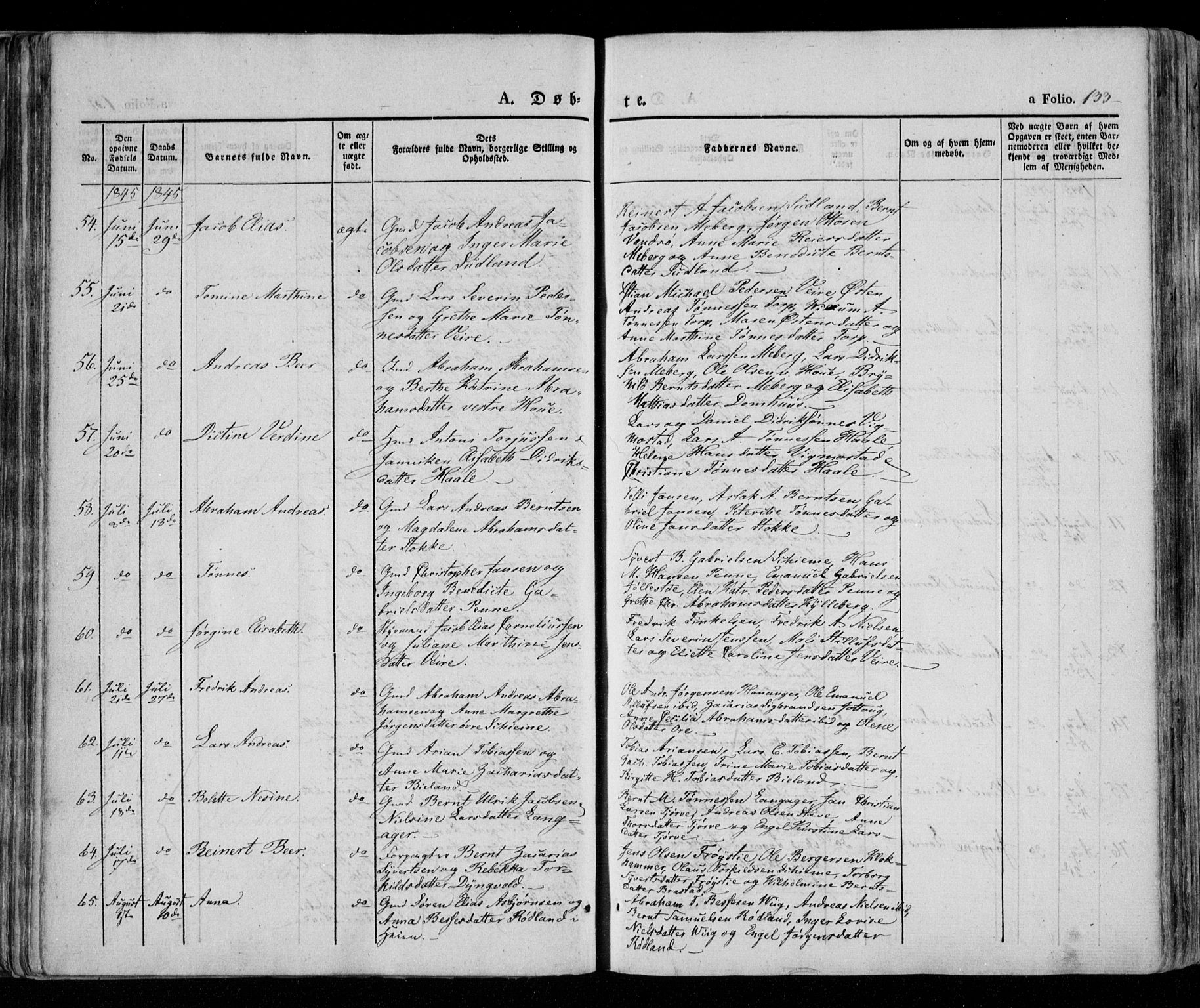 Lista sokneprestkontor, AV/SAK-1111-0027/F/Fa/L0009: Parish register (official) no. A 9, 1835-1846, p. 133
