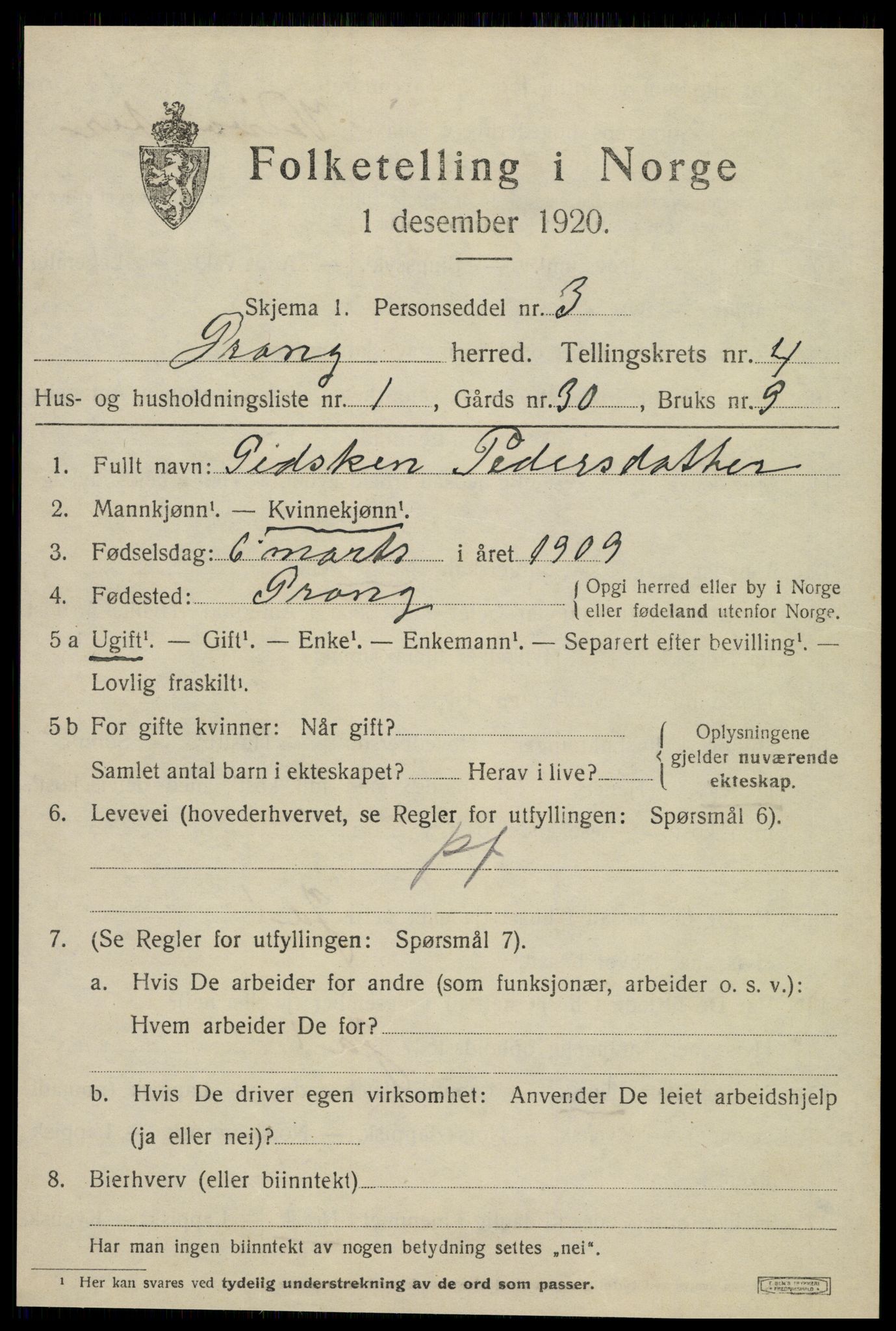 SAT, 1920 census for Grong, 1920, p. 2589