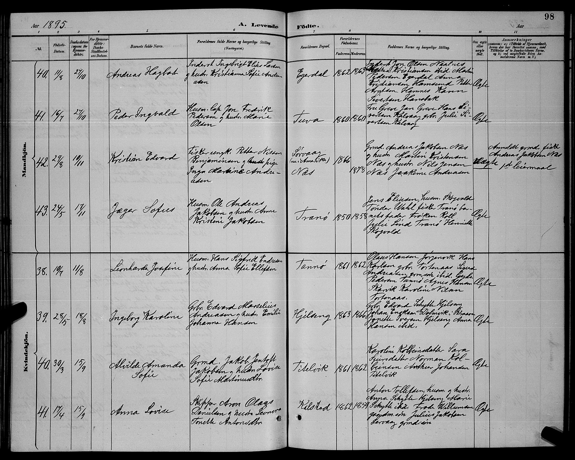 Ministerialprotokoller, klokkerbøker og fødselsregistre - Nordland, SAT/A-1459/859/L0859: Parish register (copy) no. 859C05, 1887-1898, p. 98