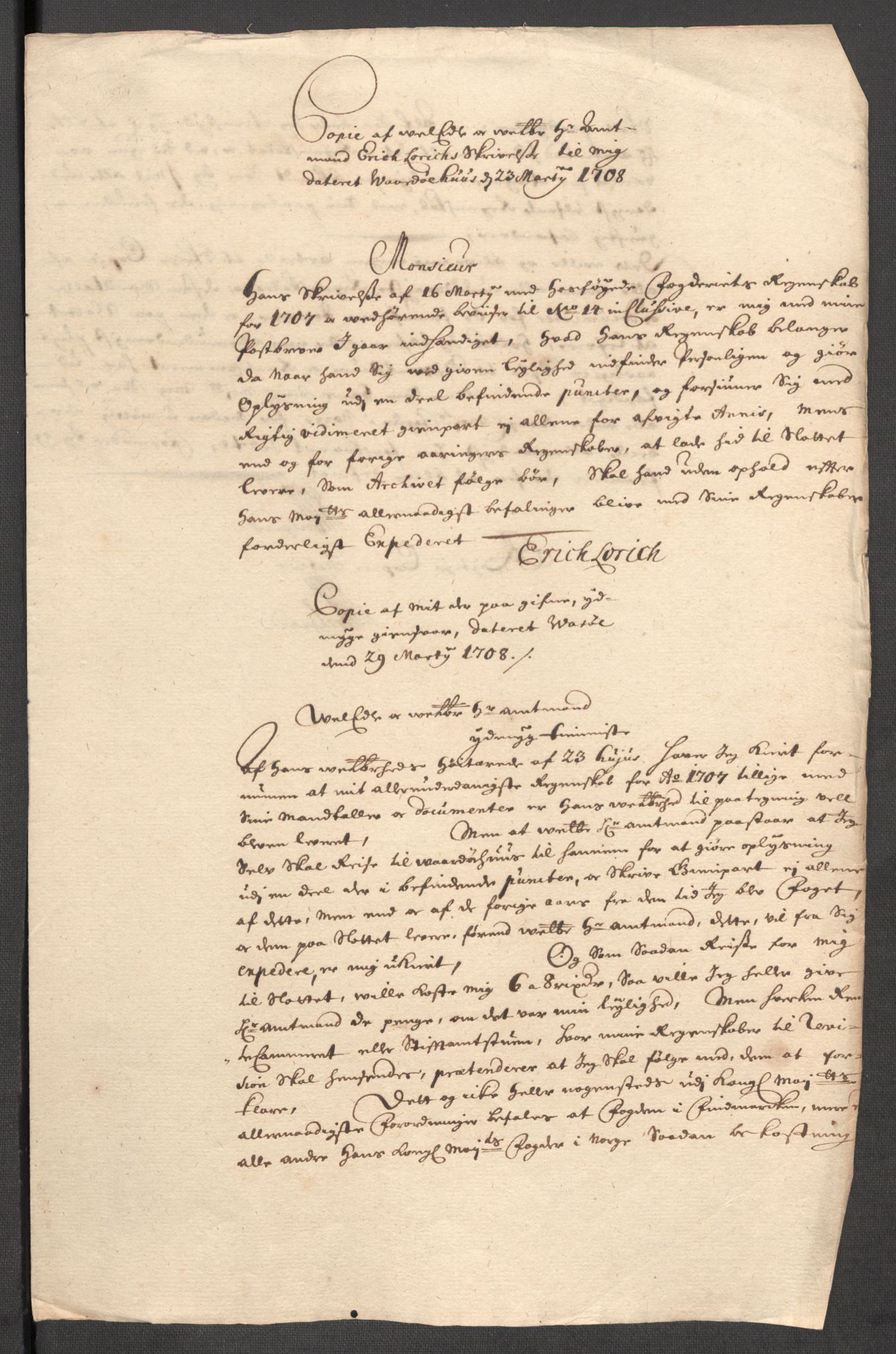 Rentekammeret inntil 1814, Reviderte regnskaper, Fogderegnskap, AV/RA-EA-4092/R69/L4854: Fogderegnskap Finnmark/Vardøhus, 1707-1708, p. 234