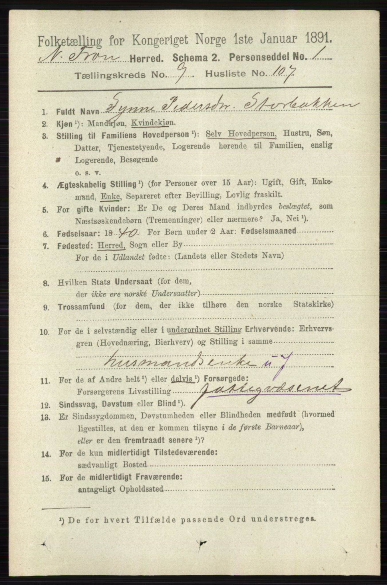 RA, 1891 census for 0518 Nord-Fron, 1891, p. 4294