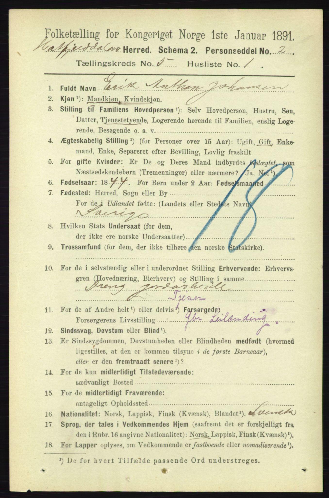 RA, 1891 census for 1826 Hattfjelldal, 1891, p. 1130