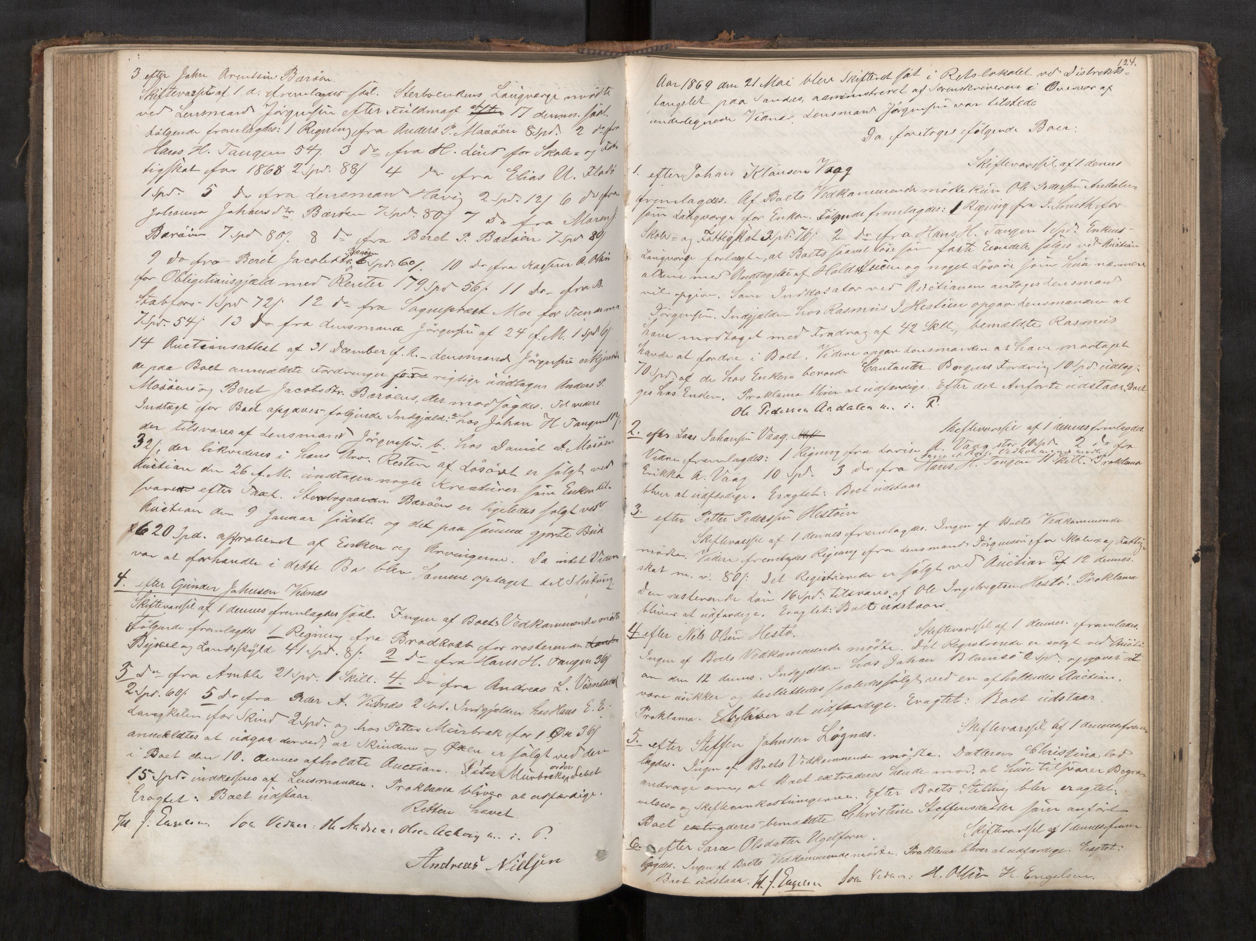 Søndre Helgeland sorenskriveri, AV/SAT-A-4575/1/3/3B/L0001: Skiftebehandlingsprotokoll, 1862-1879, p. 124