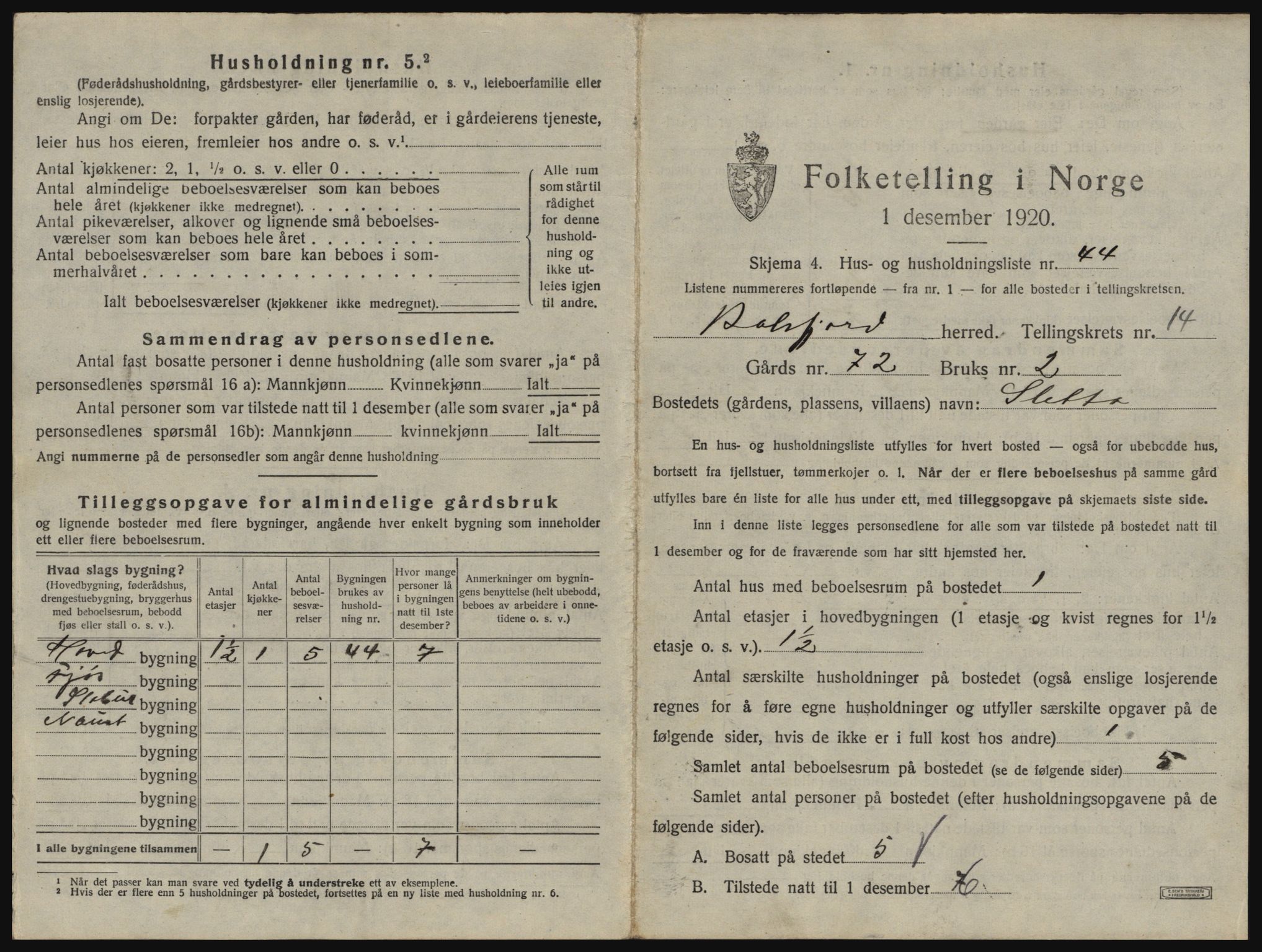 SATØ, 1920 census for Balsfjord, 1920, p. 1190