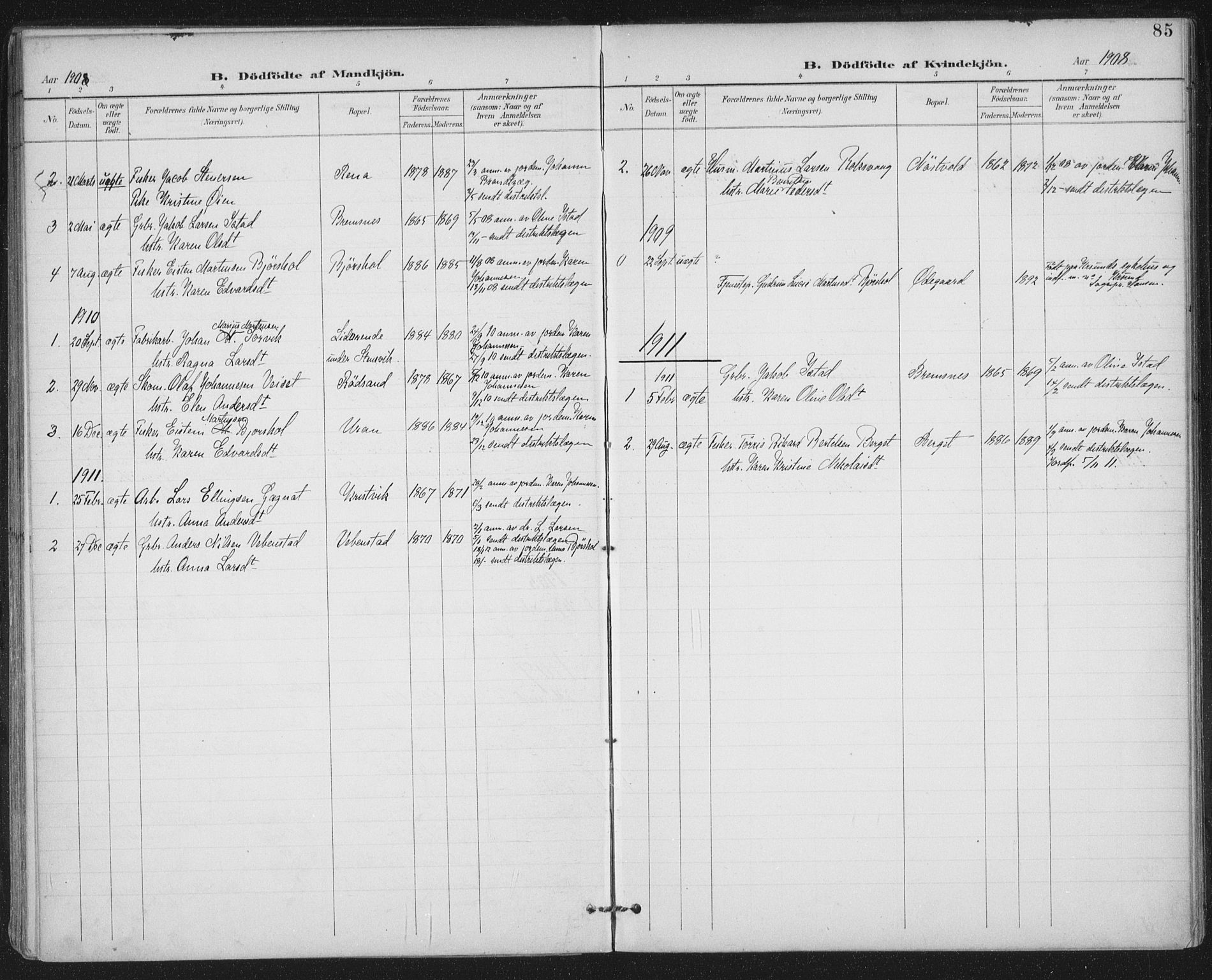 Ministerialprotokoller, klokkerbøker og fødselsregistre - Møre og Romsdal, SAT/A-1454/569/L0820: Parish register (official) no. 569A06, 1900-1911, p. 85