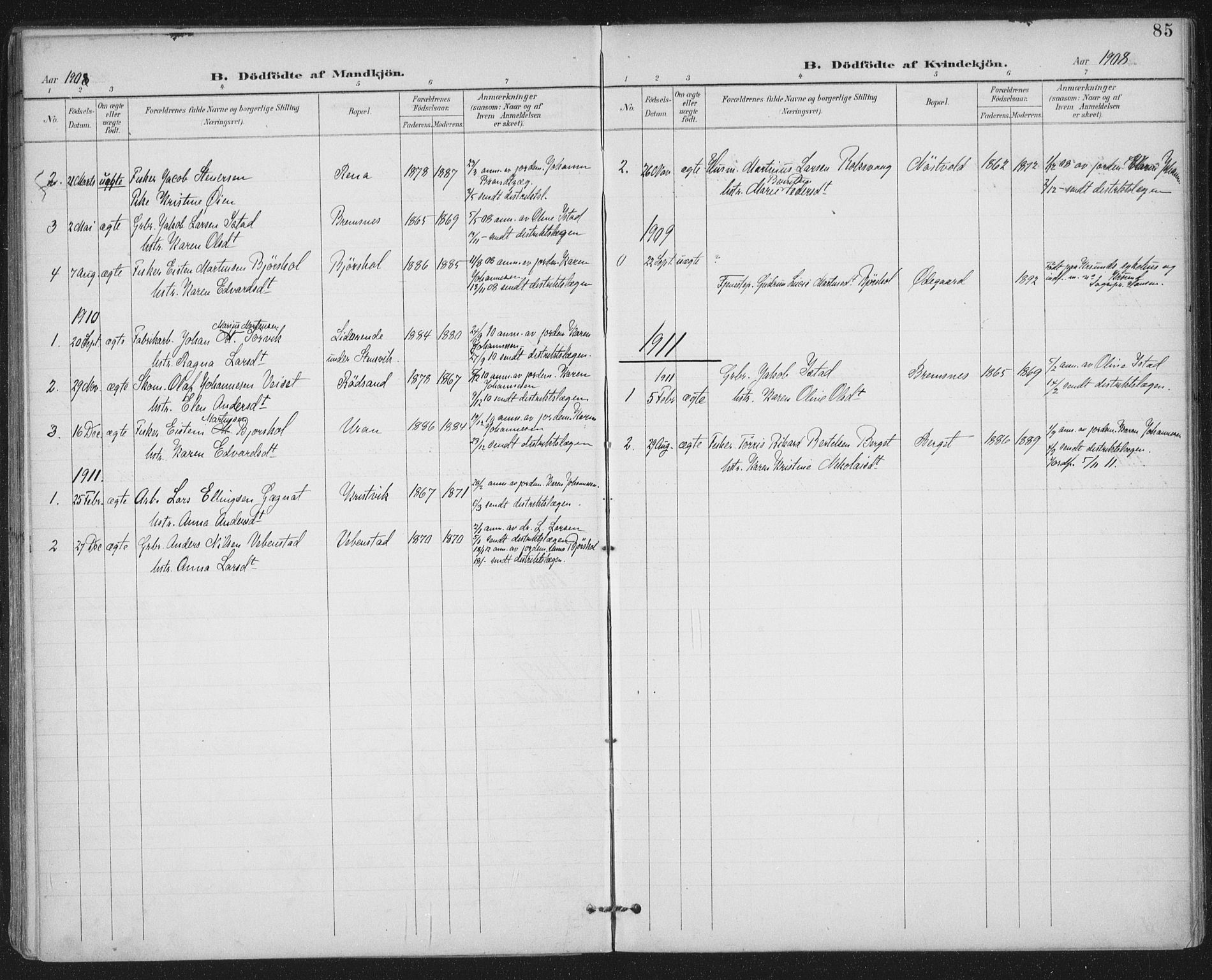 Ministerialprotokoller, klokkerbøker og fødselsregistre - Møre og Romsdal, AV/SAT-A-1454/569/L0820: Parish register (official) no. 569A06, 1900-1911, p. 85