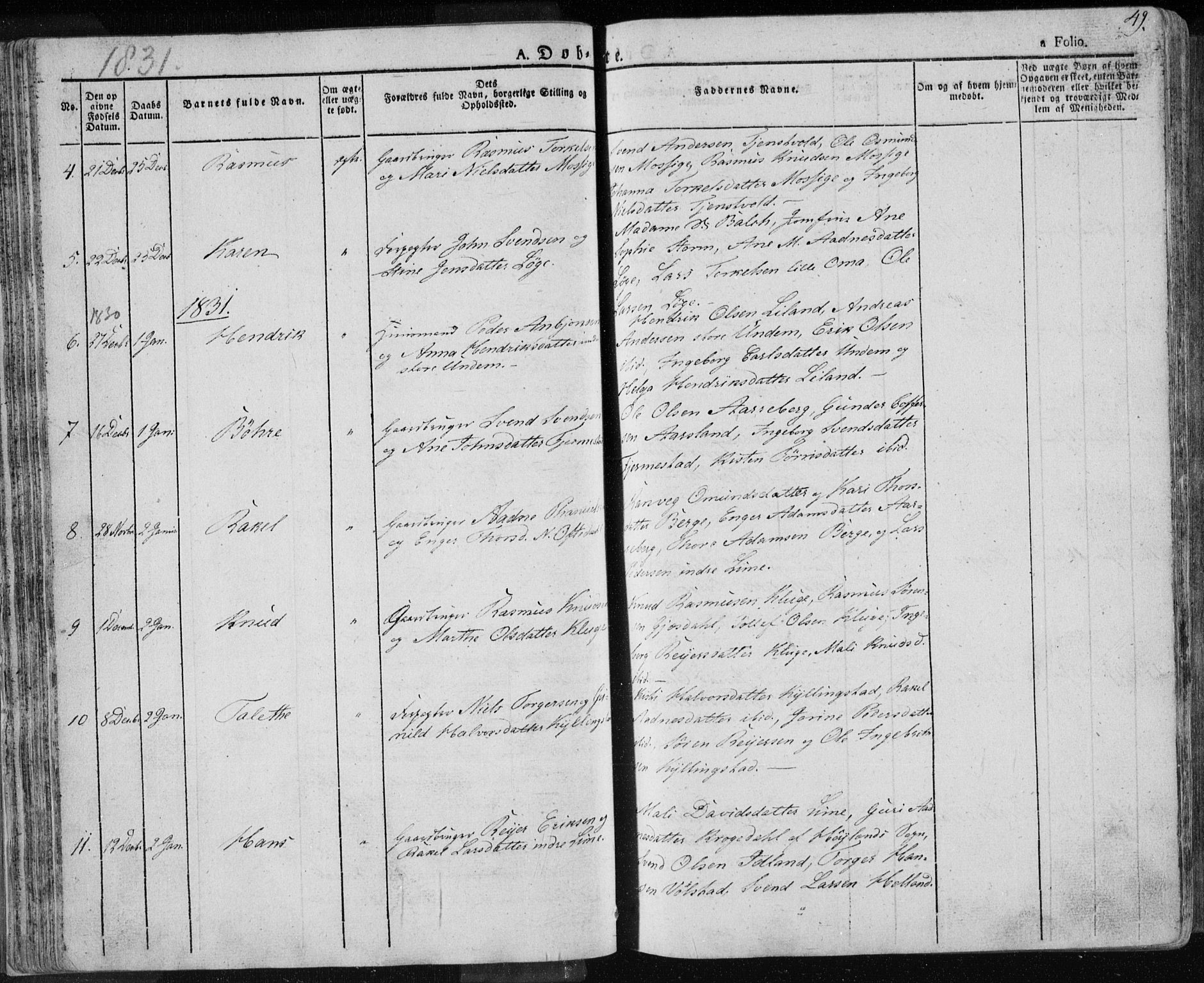 Lye sokneprestkontor, AV/SAST-A-101794/001/30BA/L0004: Parish register (official) no. A 4, 1826-1841, p. 49