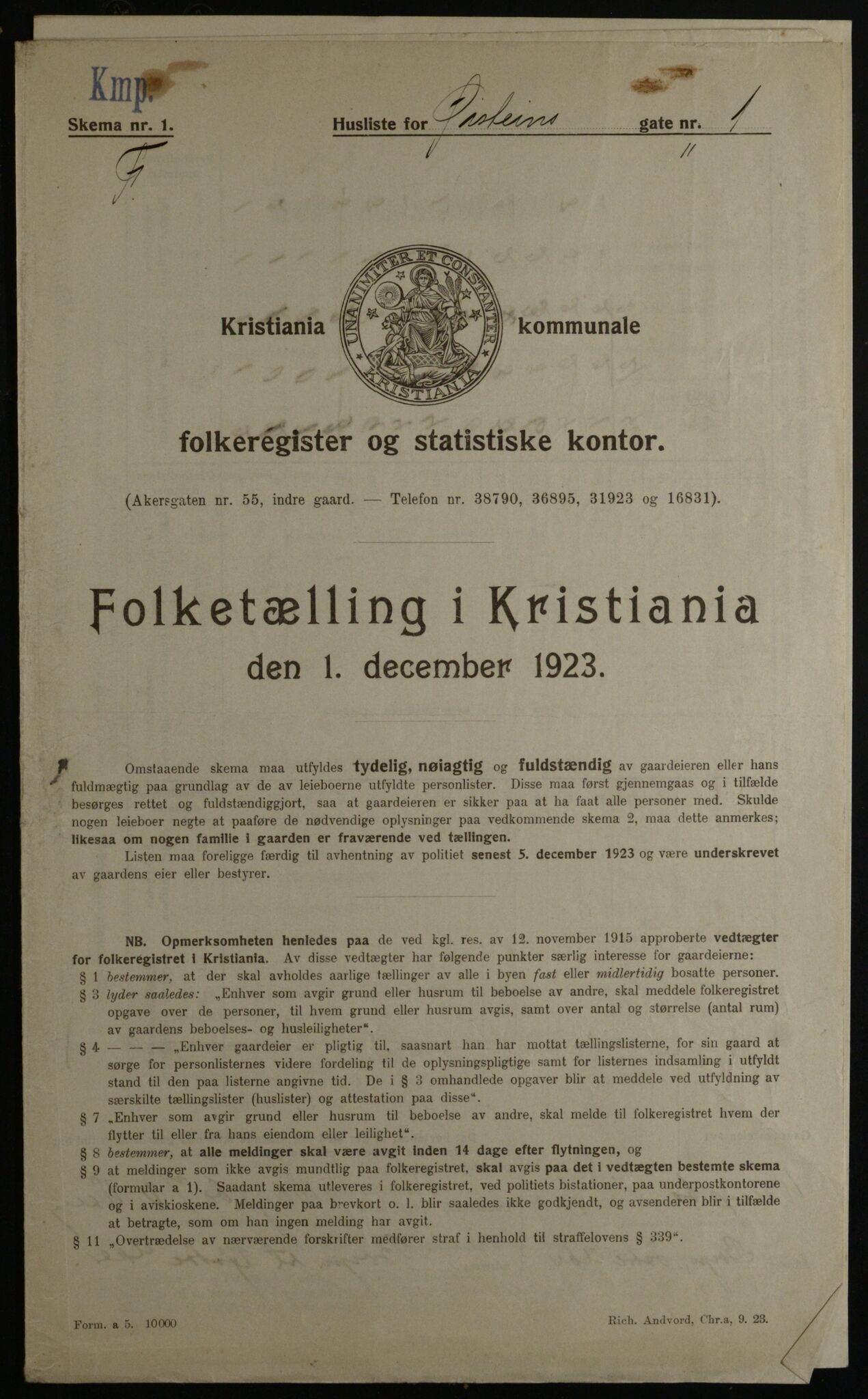 OBA, Municipal Census 1923 for Kristiania, 1923, p. 36267