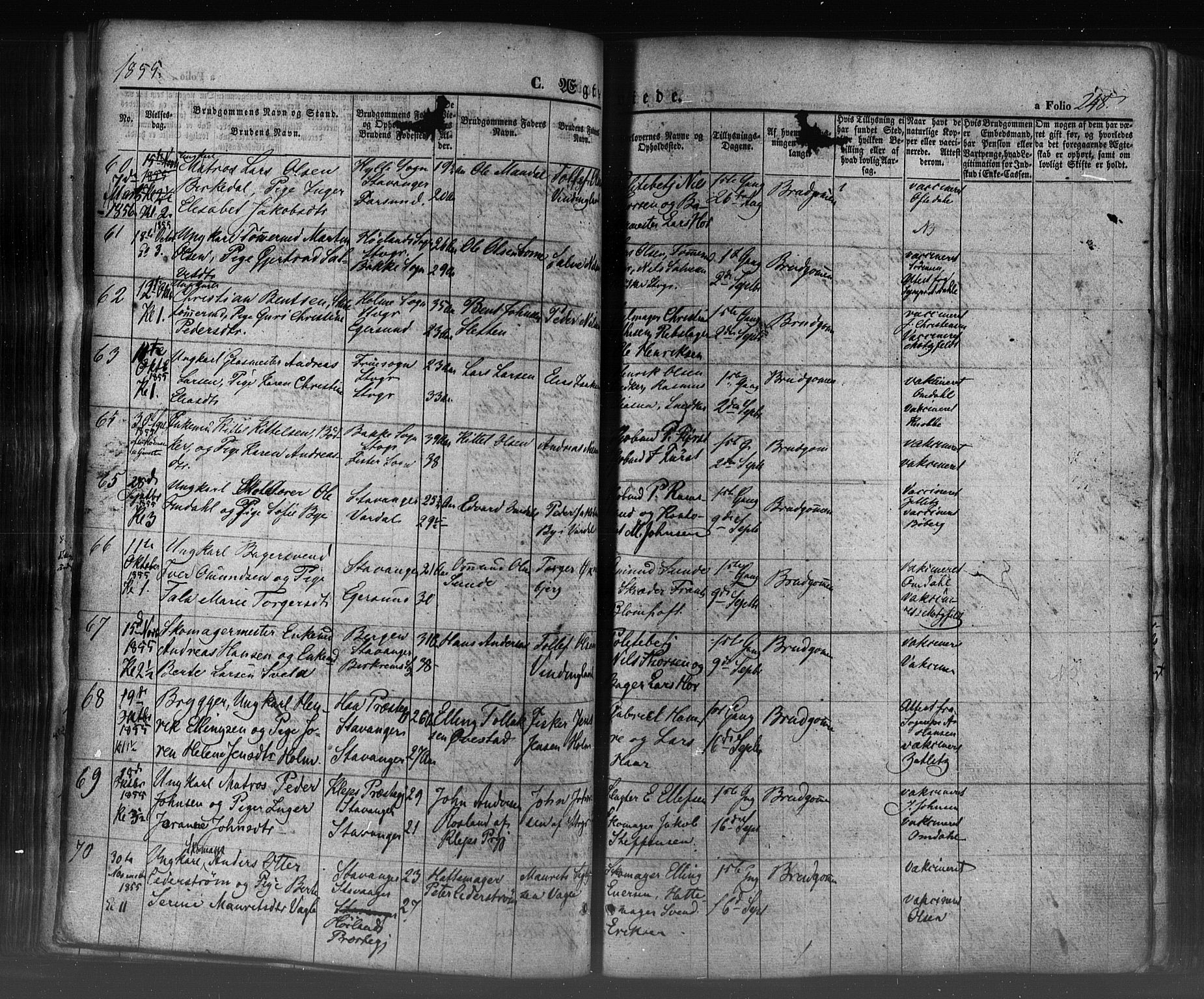 Domkirken sokneprestkontor, SAST/A-101812/001/30/30BB/L0009: Parish register (copy) no. B 9, 1850-1858, p. 248