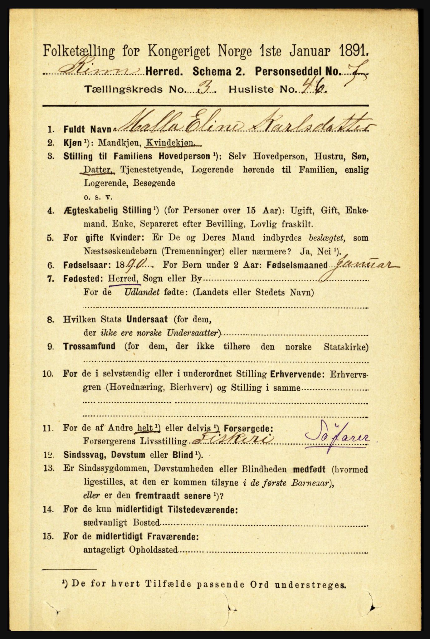 RA, 1891 census for 1437 Kinn, 1891, p. 1249